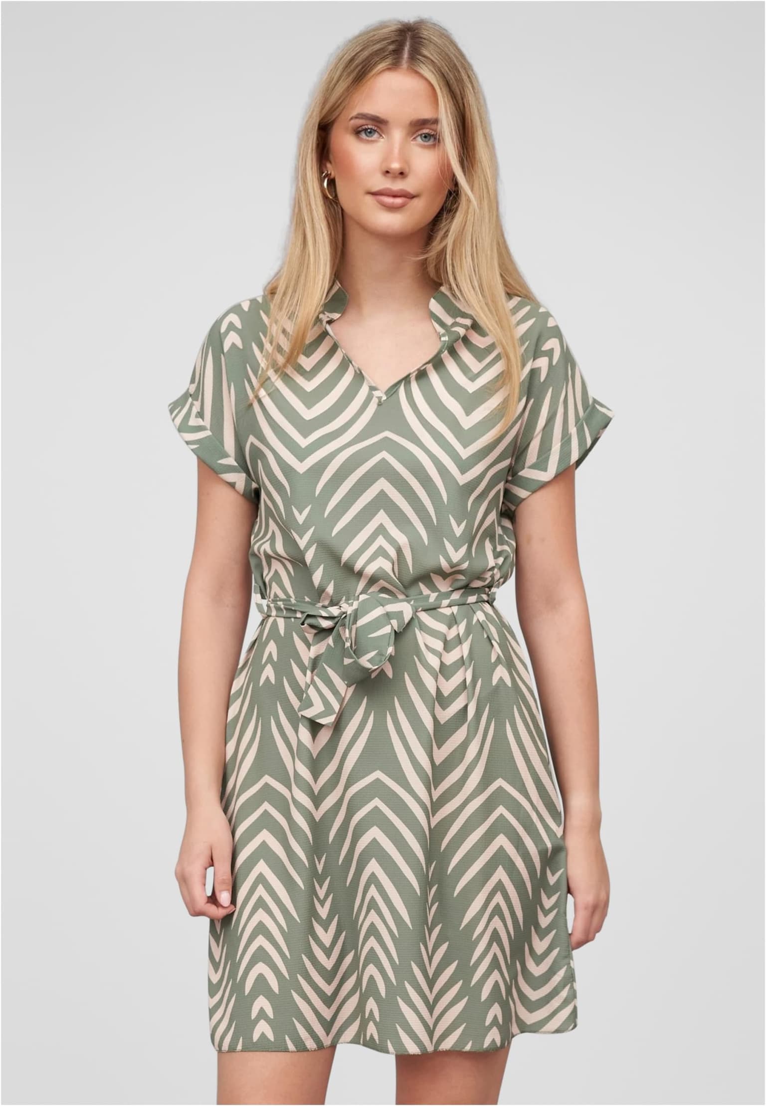 Cloud5ive Damen T-Shirt Kleid mit Turn-Up Ärmel und All Over Print