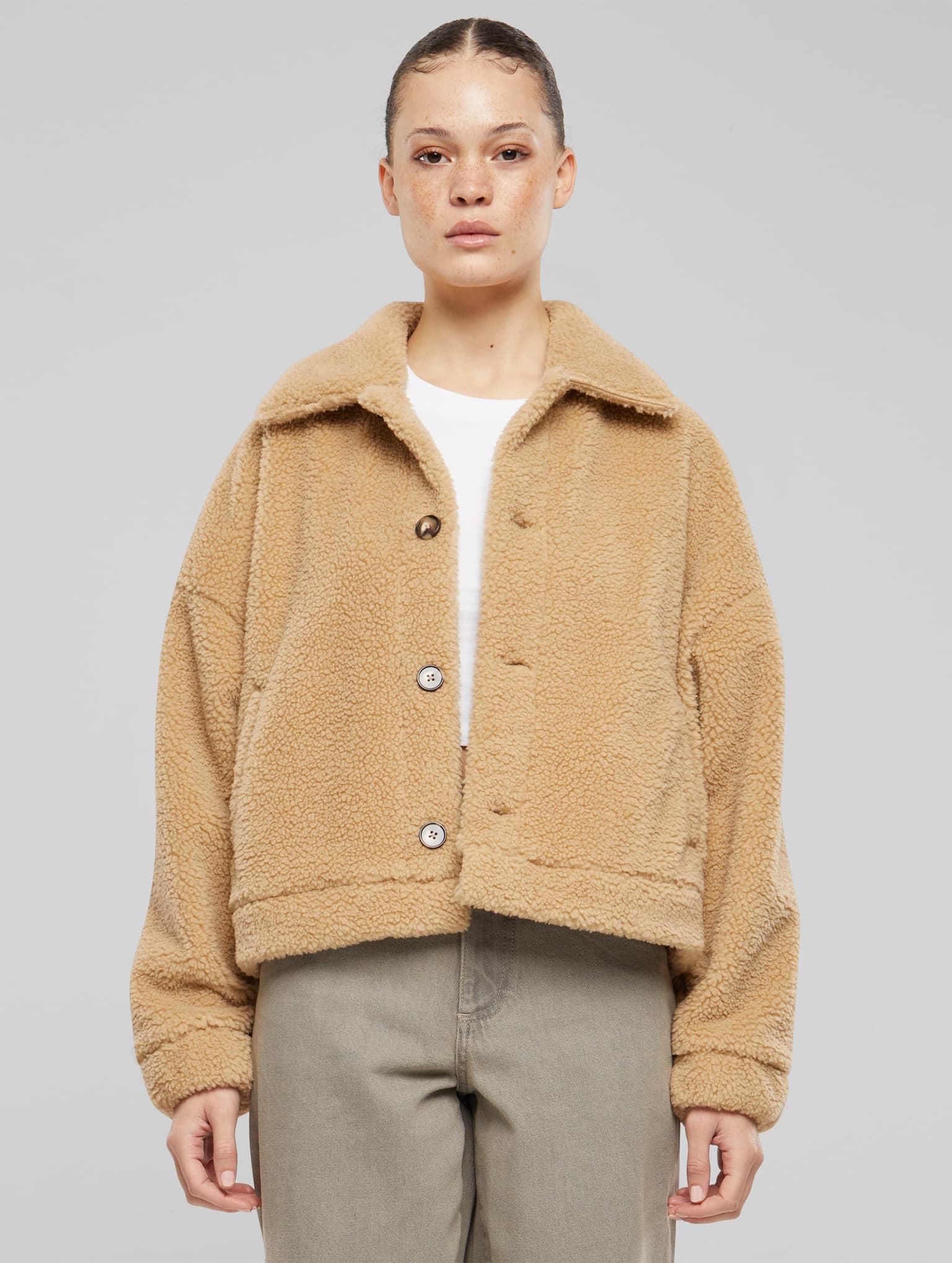Urban Classics Ladies Short Sherpa Button Jacket