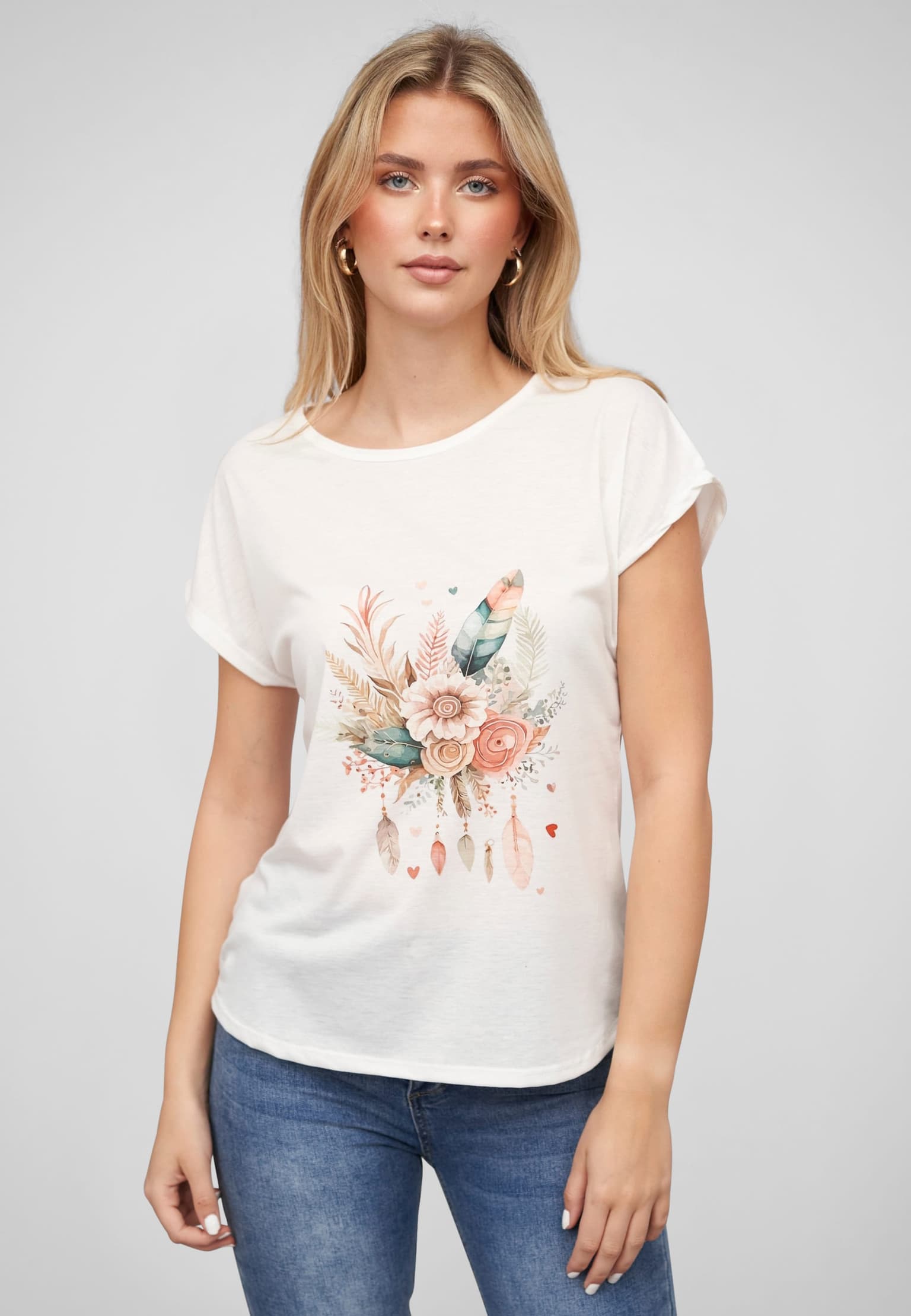 Cloud5ive Viskose T-Shirt mit Traumfänger-Blumen Print