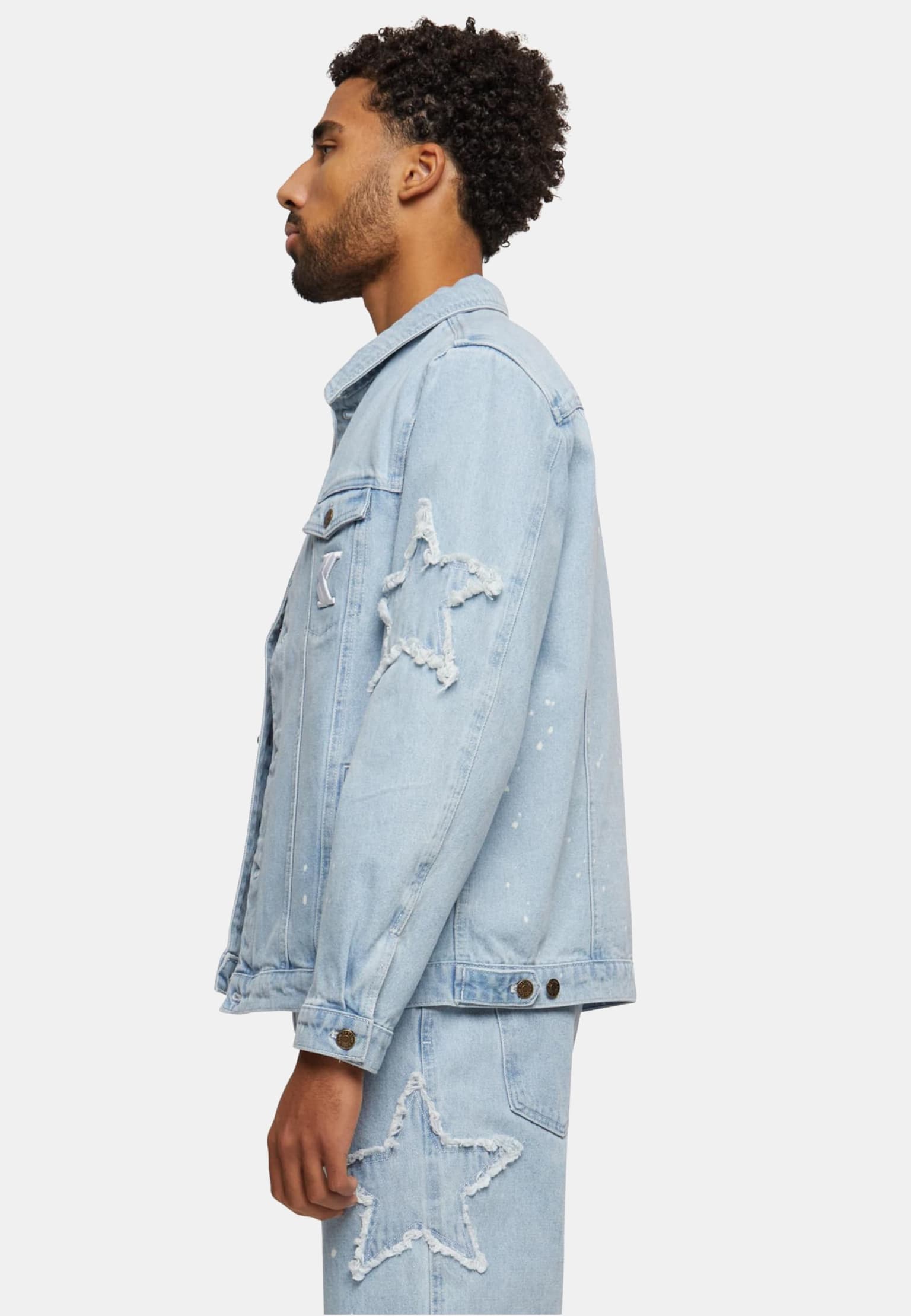 Karl Kani Og Paintsplatter Denim Trucker Jacket Bleached – Bild 3