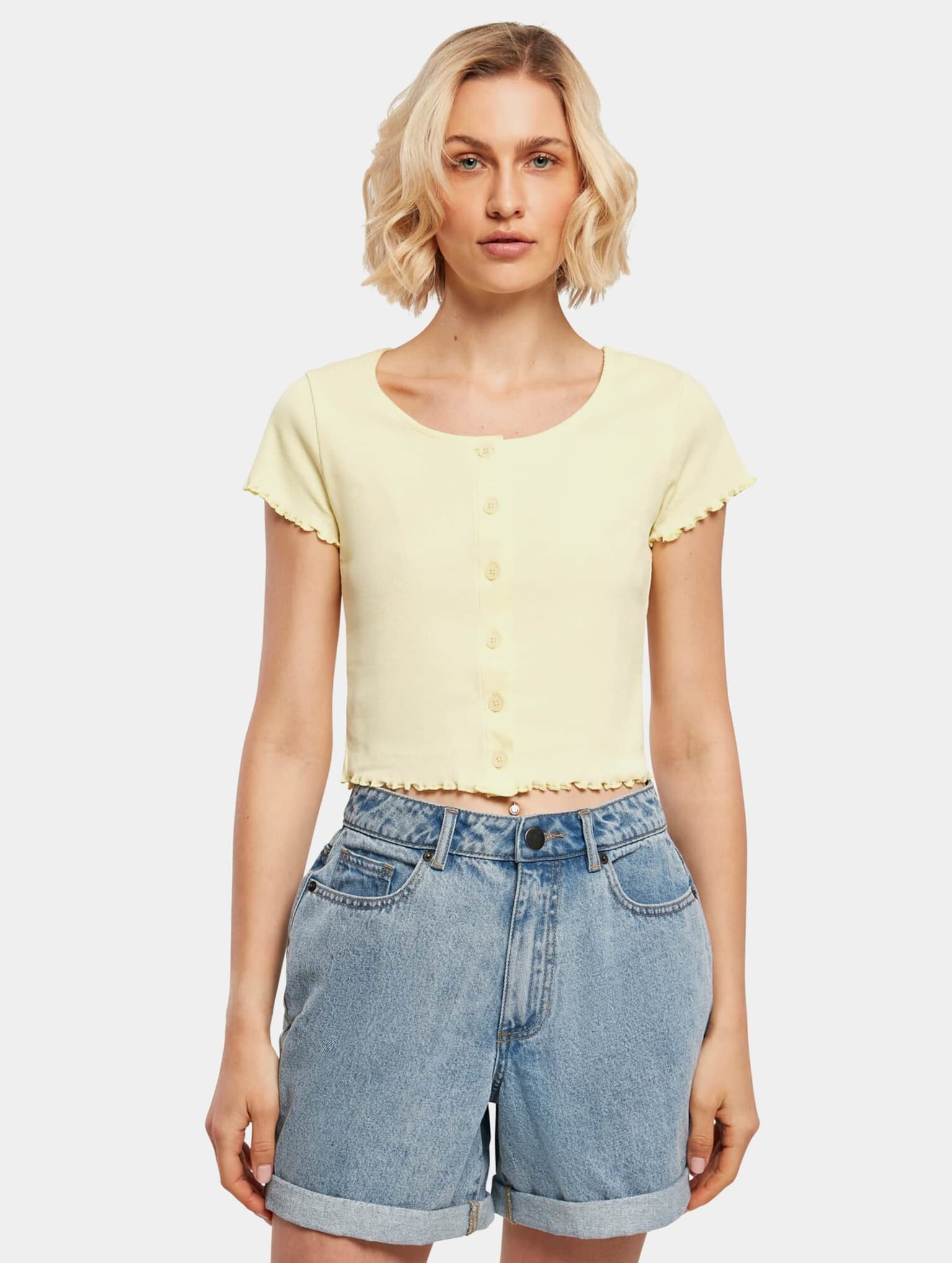 Urban Classics Ladies Cropped Button Up Rib Tee