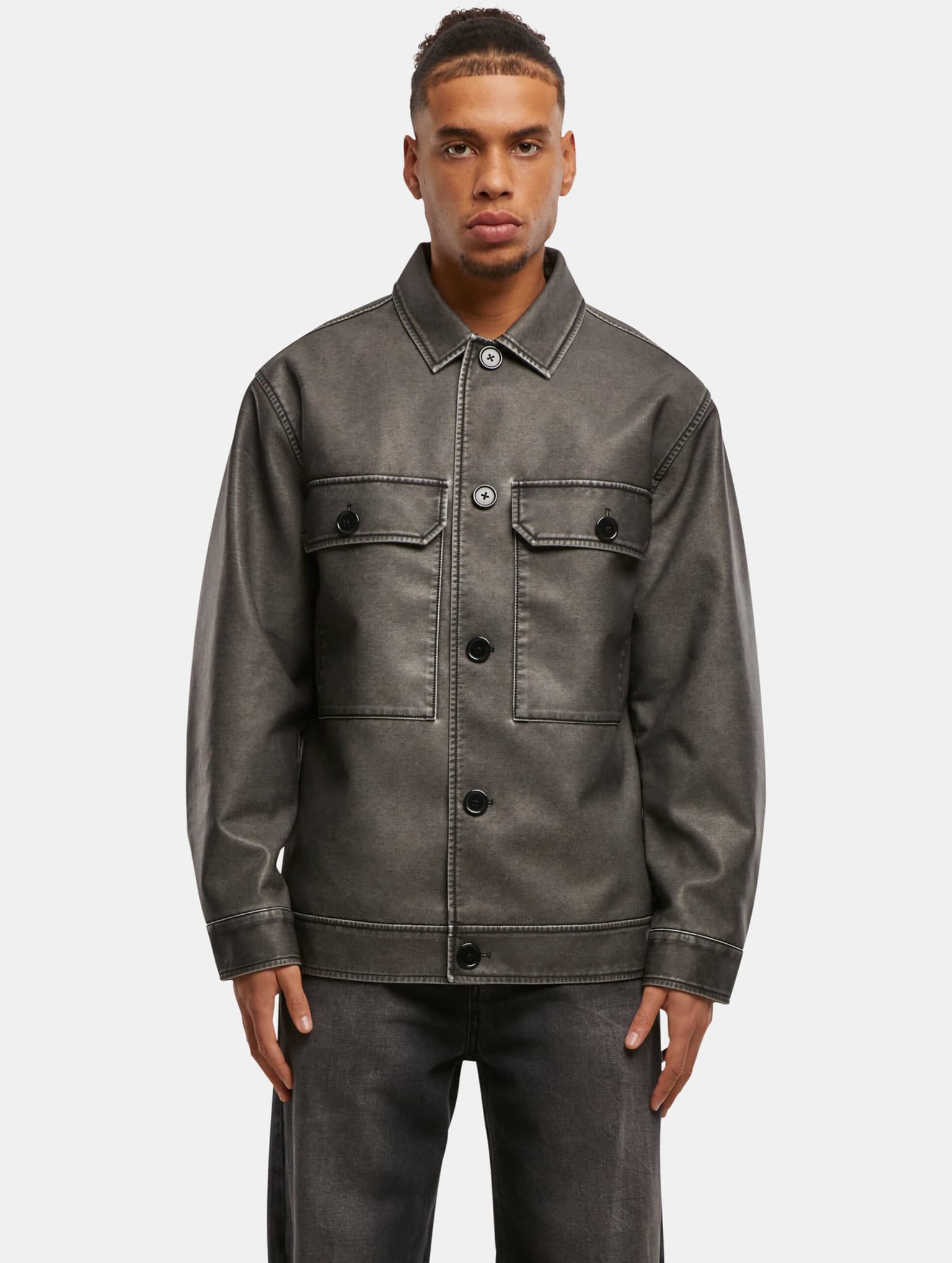 Urban Classics Synthetic Vintage Leather Shirt Jacket – Bild 3