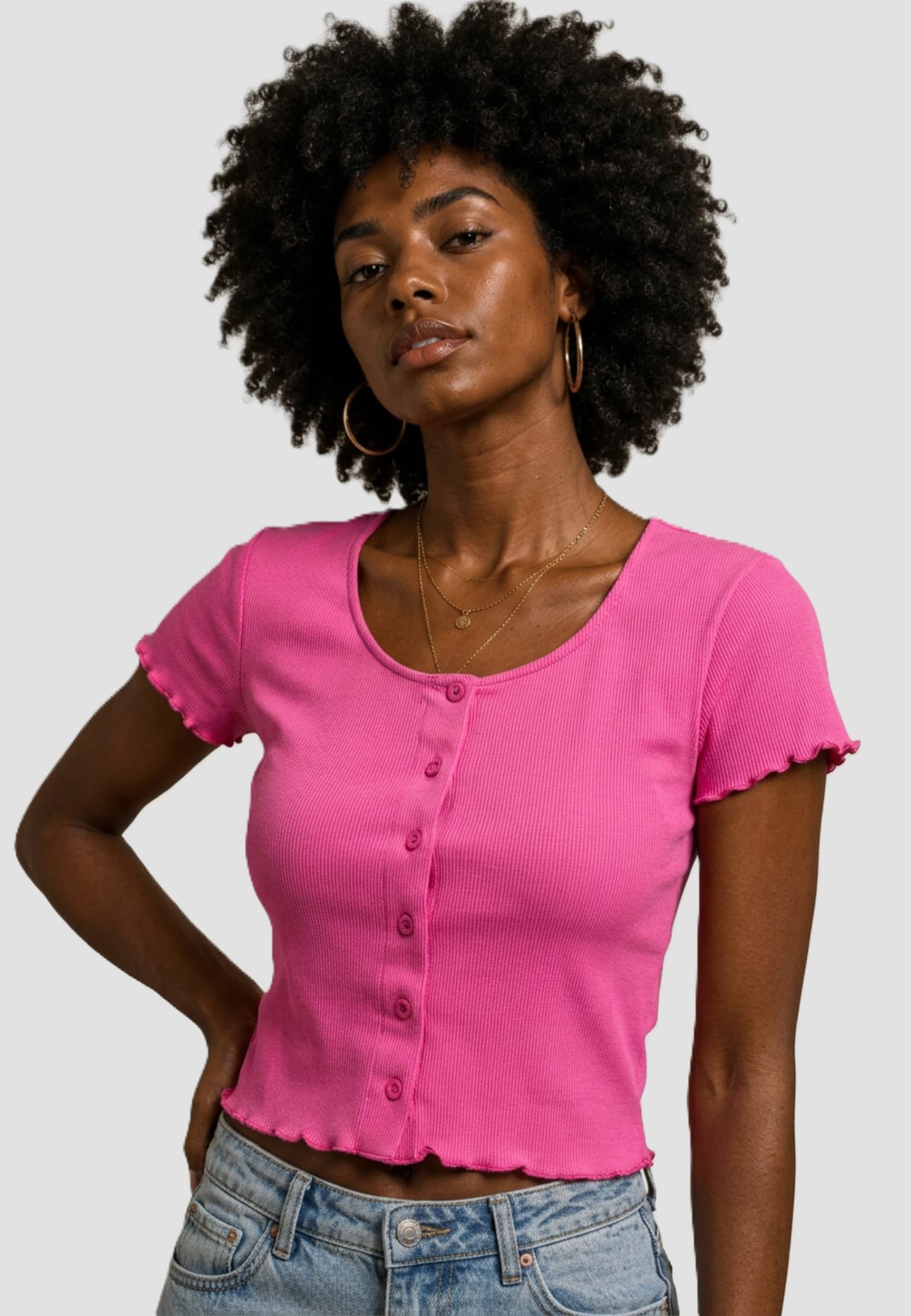 Urban Classics – Urban Classics Ladies Cropped Button Up Rib Tee