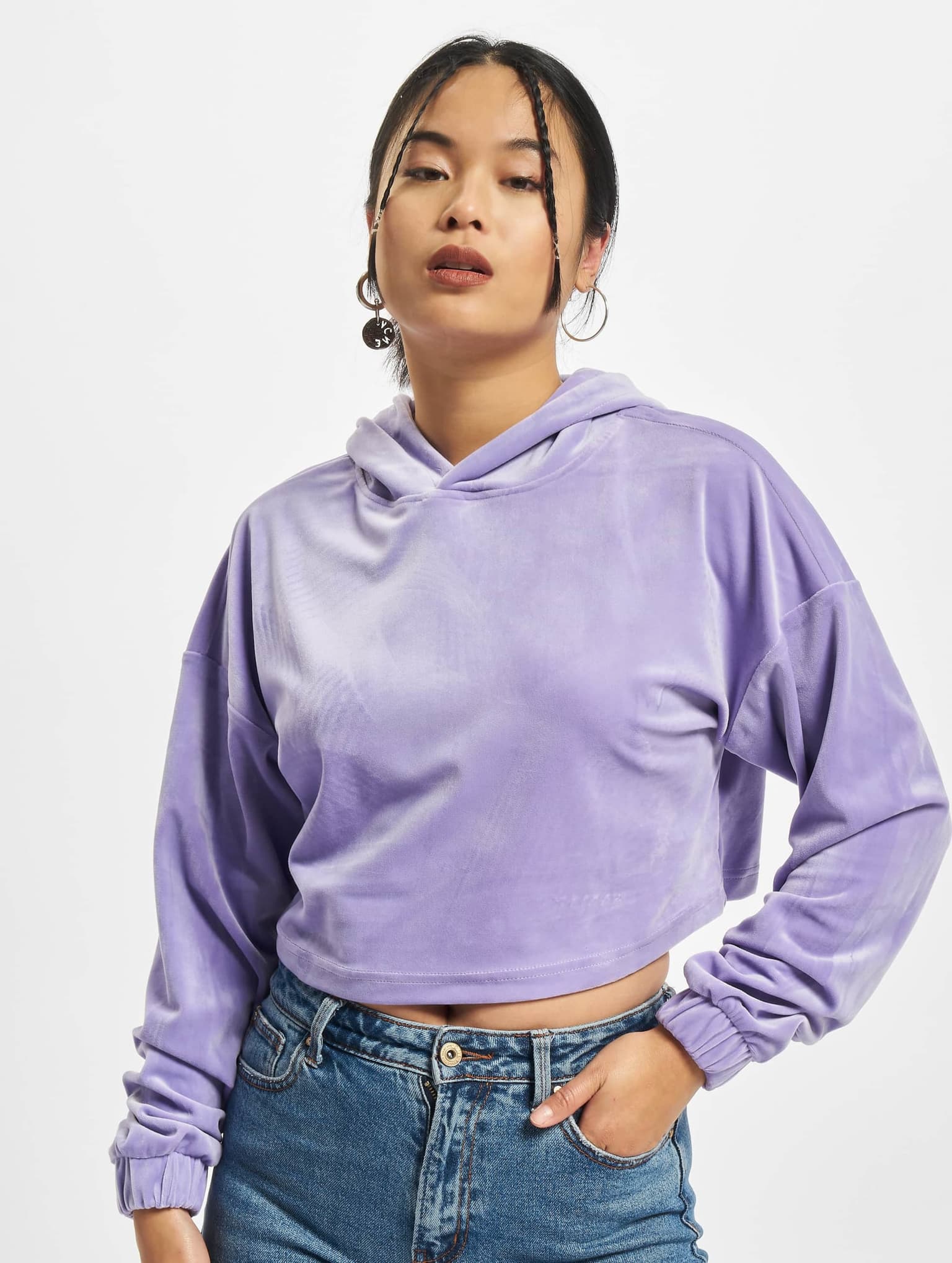 Urban Classics Ladies Cropped Velvet Oversized Hoody – Bild 3