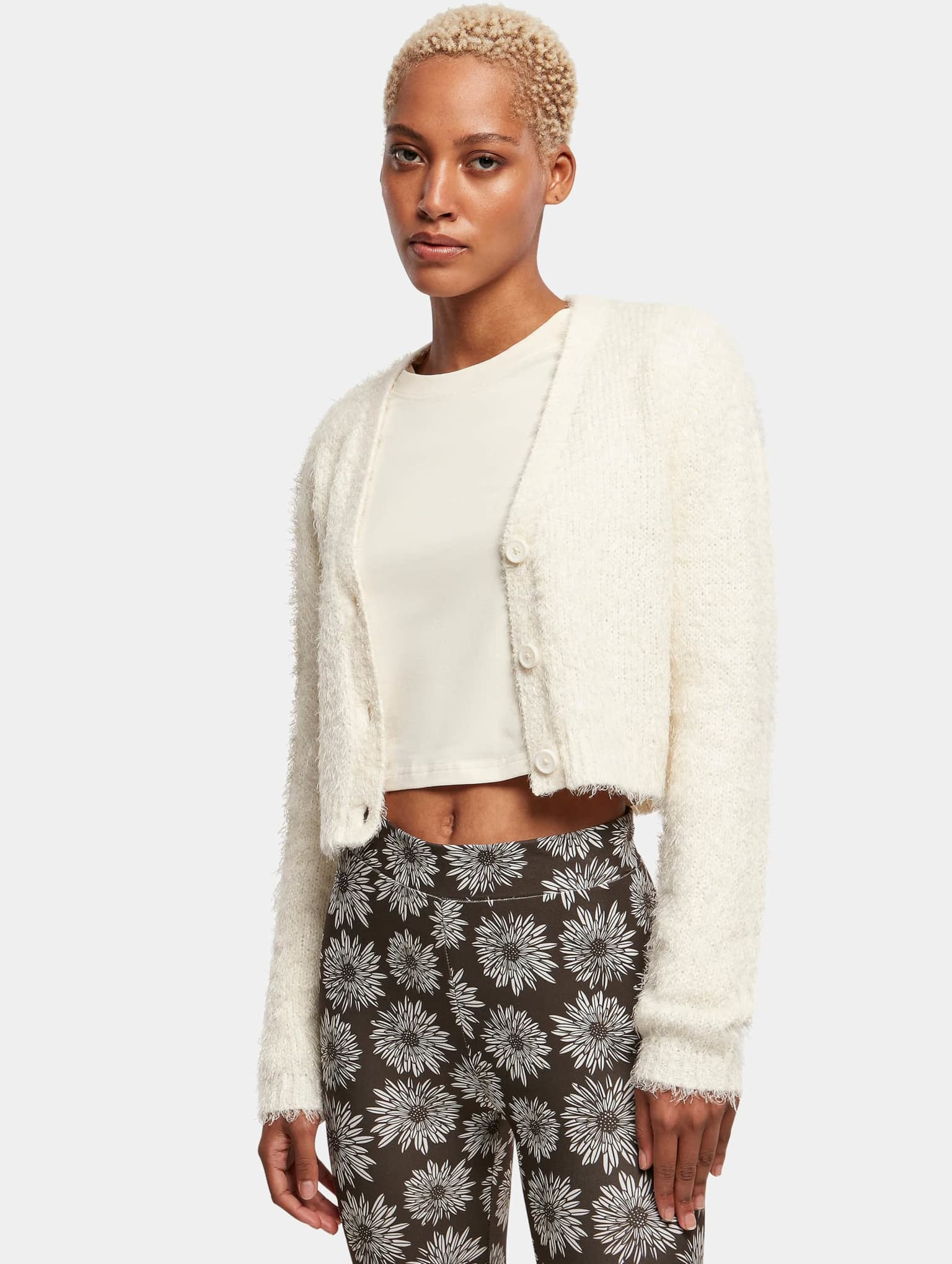 Urban Classics Ladies Cropped Feather Cardigan