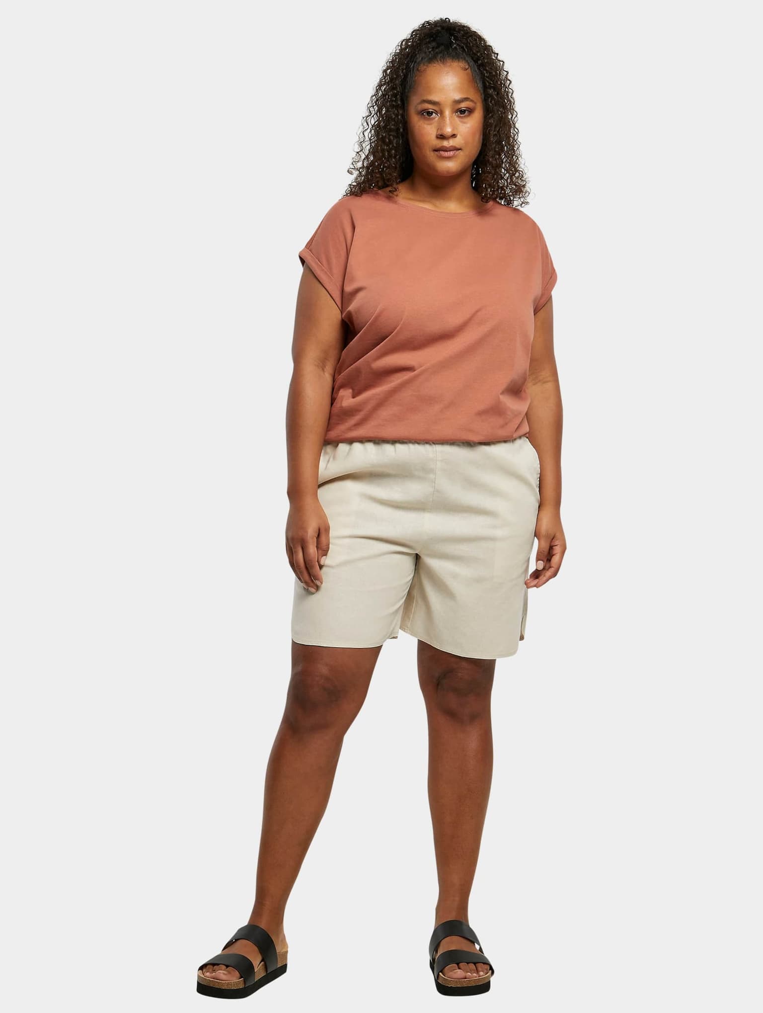Urban Classics Ladies Linen Mixed Short – Bild 4