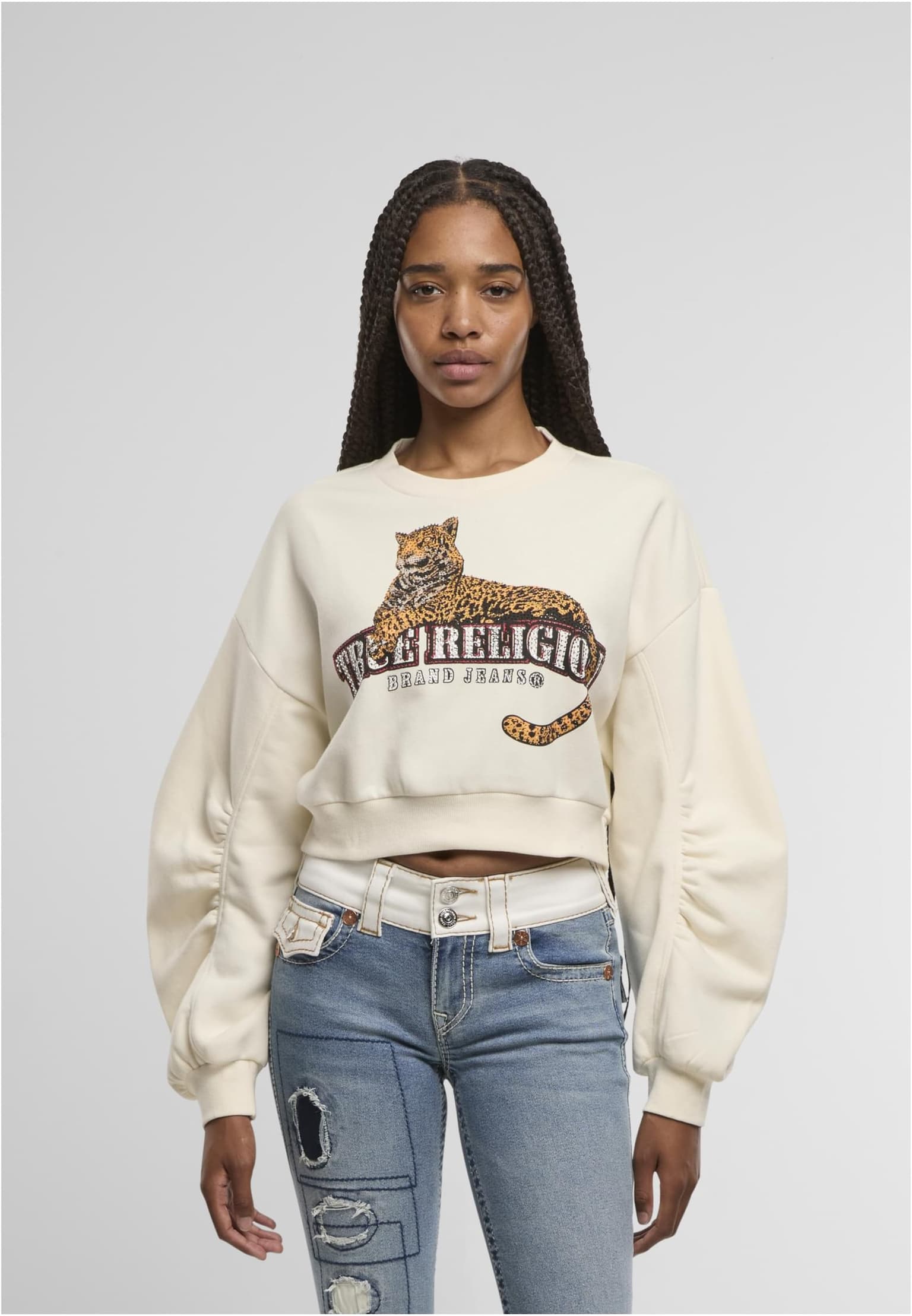 True Religion CRYSTL LEOPARD RUCHED SLVS