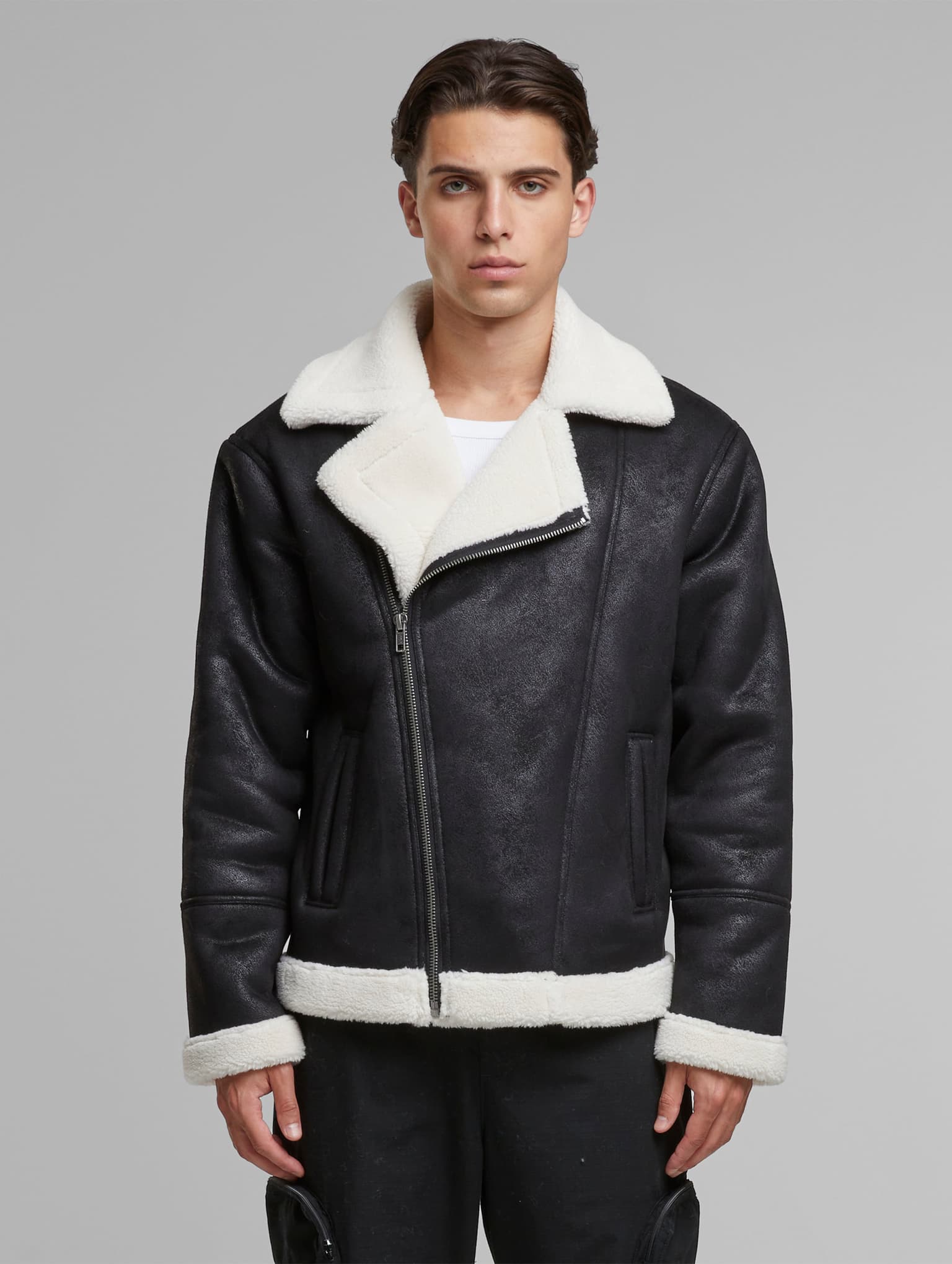 Urban Classics Shearling Biker Winterjacke – Bild 3