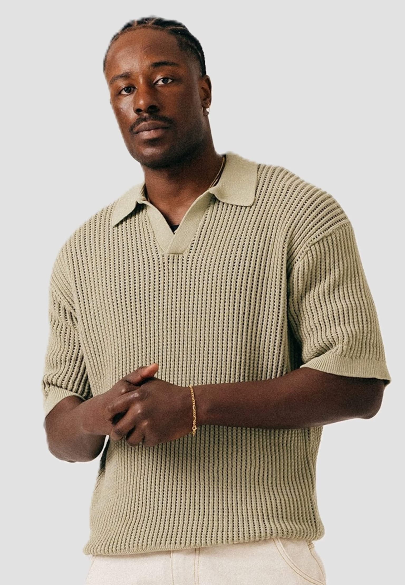 BLKVIS Open Pointelle Henley Polo