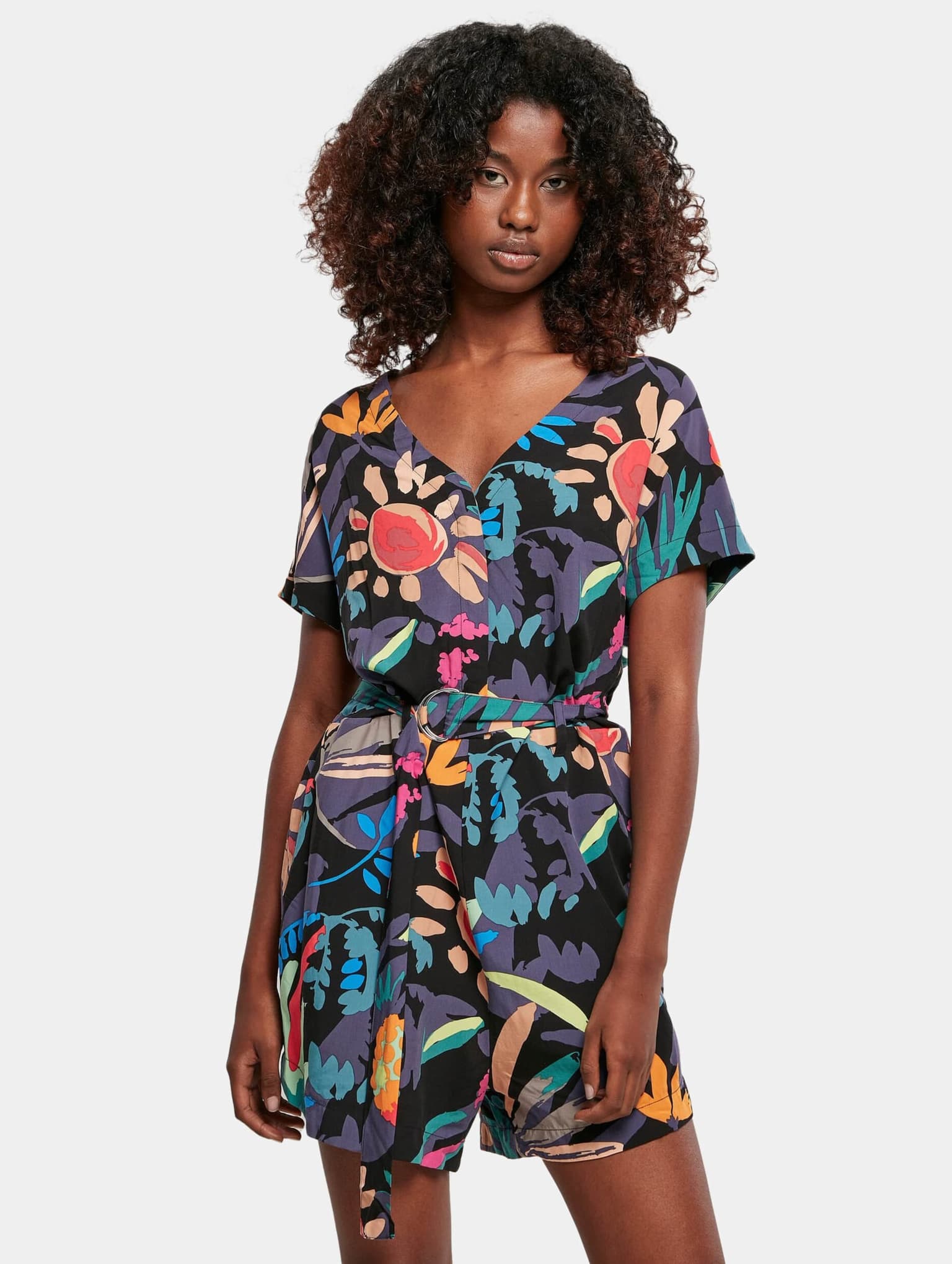 Urban Classics Ladies Short Viscose Belt Jumpsuit