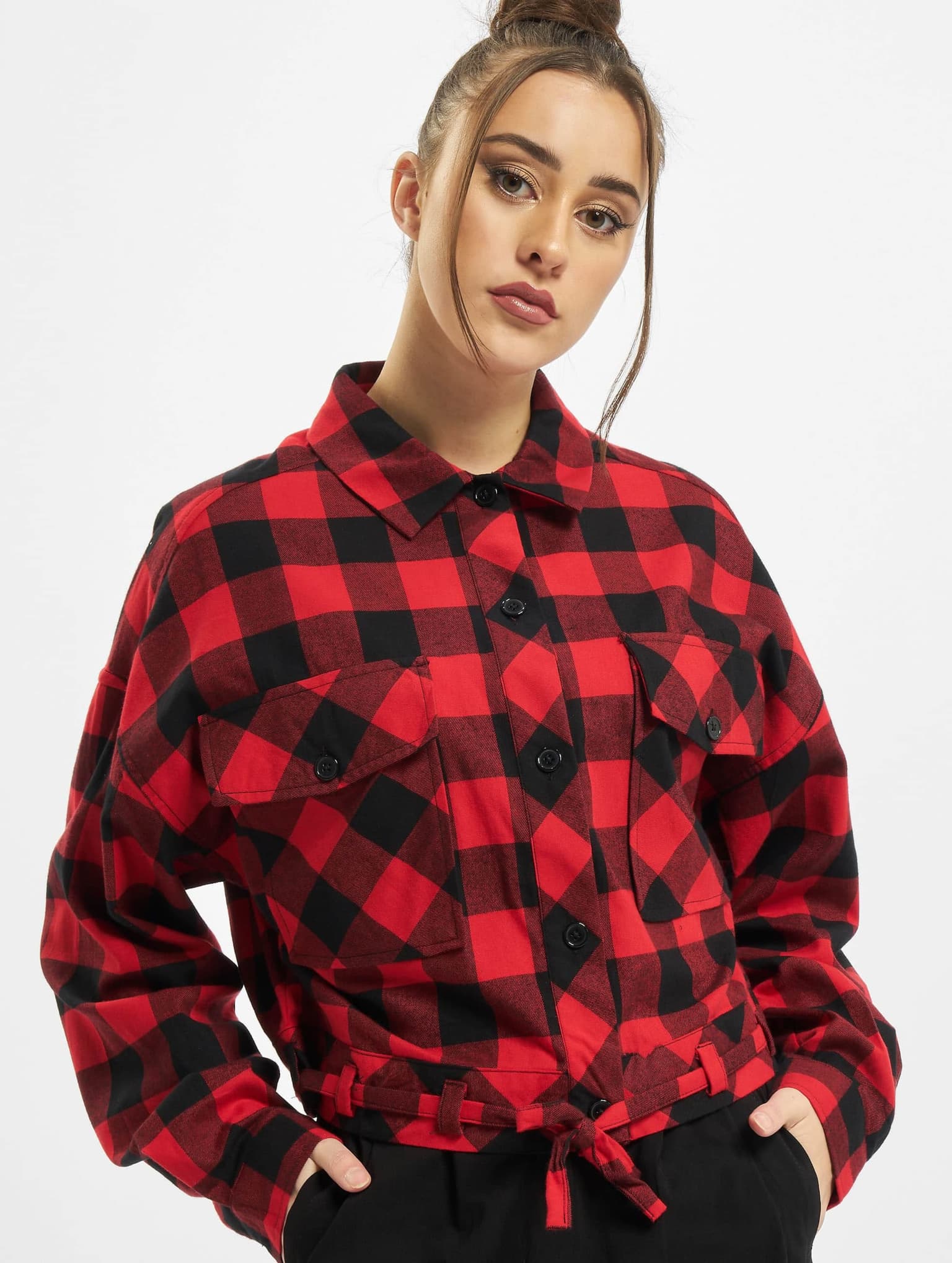 Urban Classics Ladies Short Oversized Check Shirt