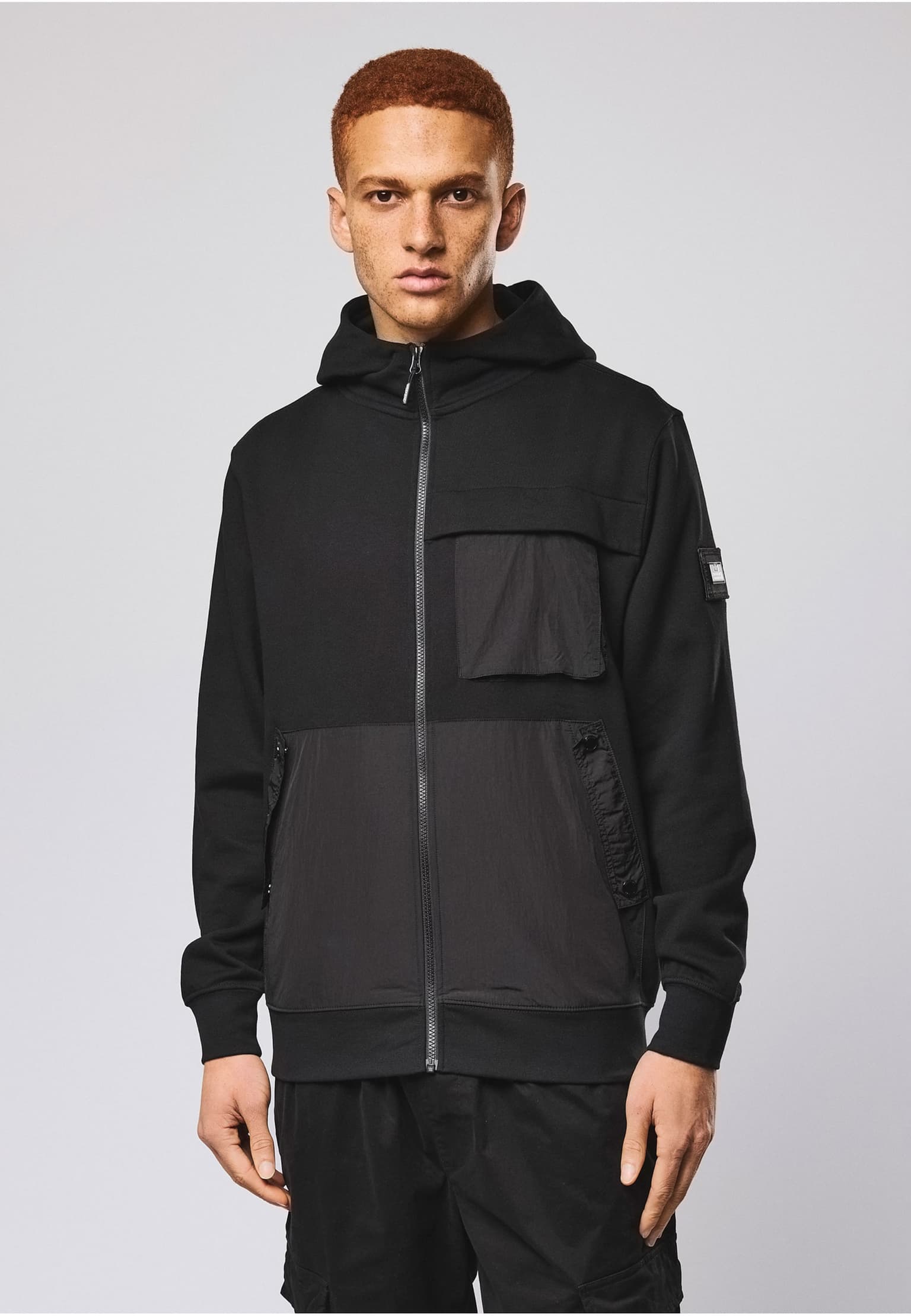 Weekend Offender DAPONTE ZIP THROUGH HOODIE WITH PARACHUTE OVERLAY