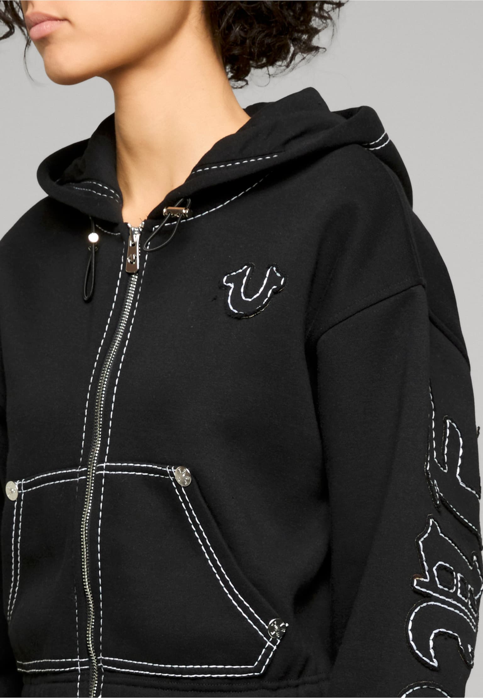 True Religion BIG T APPLIQUE RELAX ZIP UP HOODIE – Bild 3