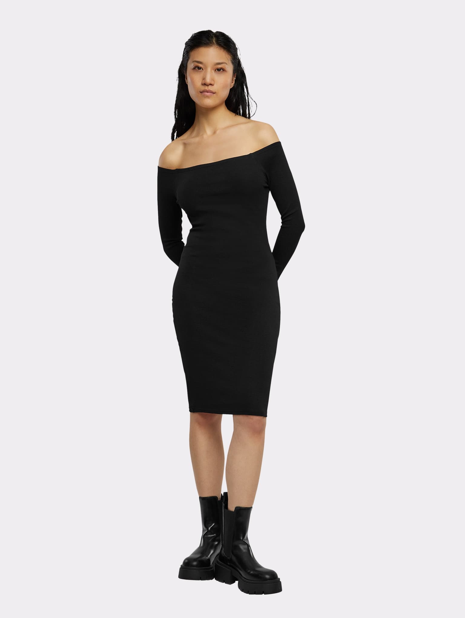 Urban Classics Ladies Off Shoulder Longsleeve Rib Dress – Bild 3