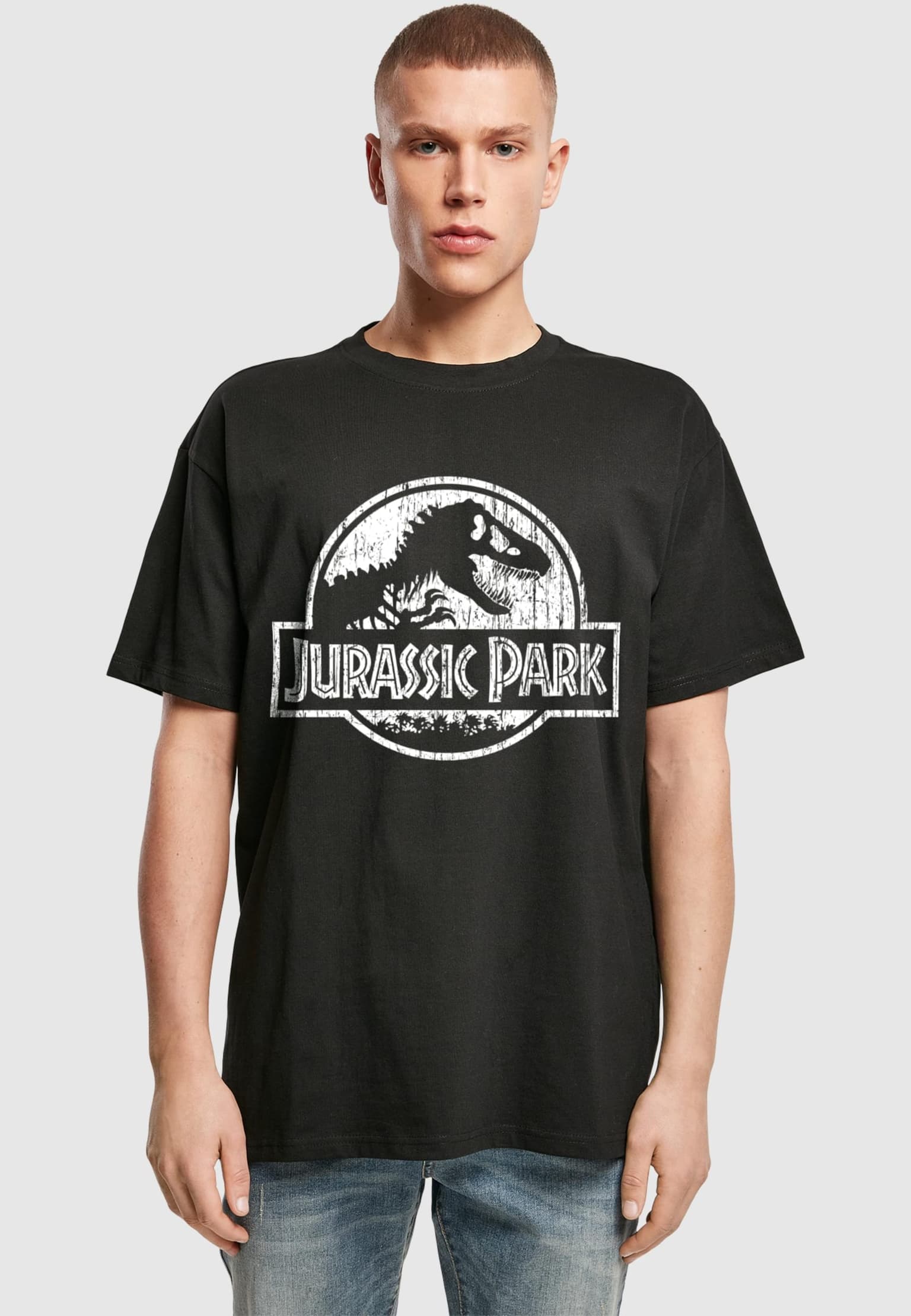Merchcode Jurassic Park Distressed Logo Oversize Tee