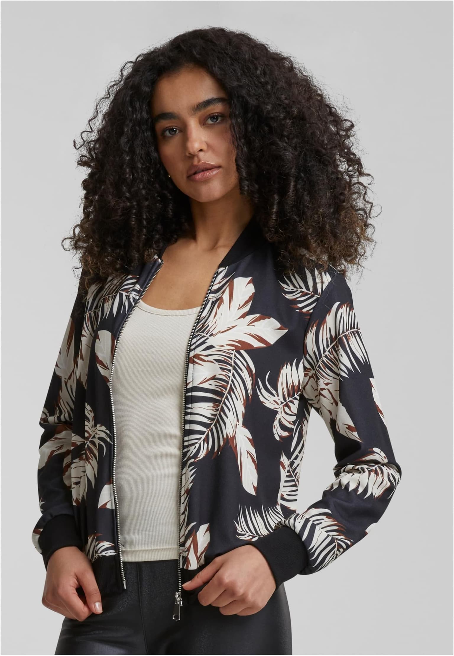 Cloud5ive Damen Blouson Bomberjacke mit Blätter Print