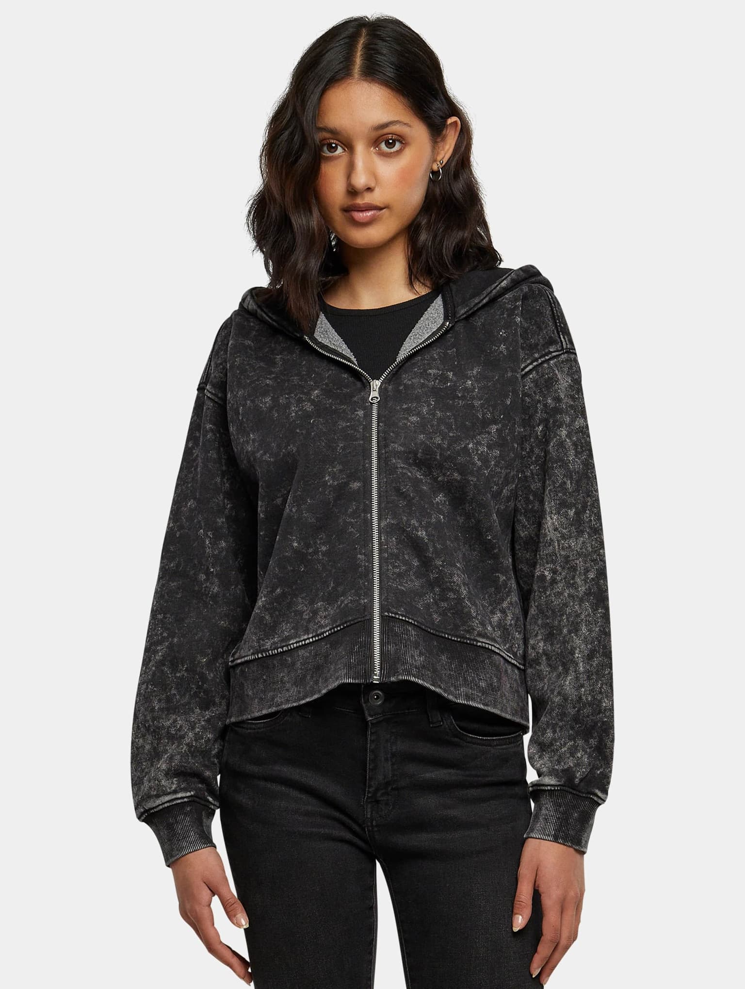 Urban Classics Ladies Short Oversized Towel Washed Zip Hoody