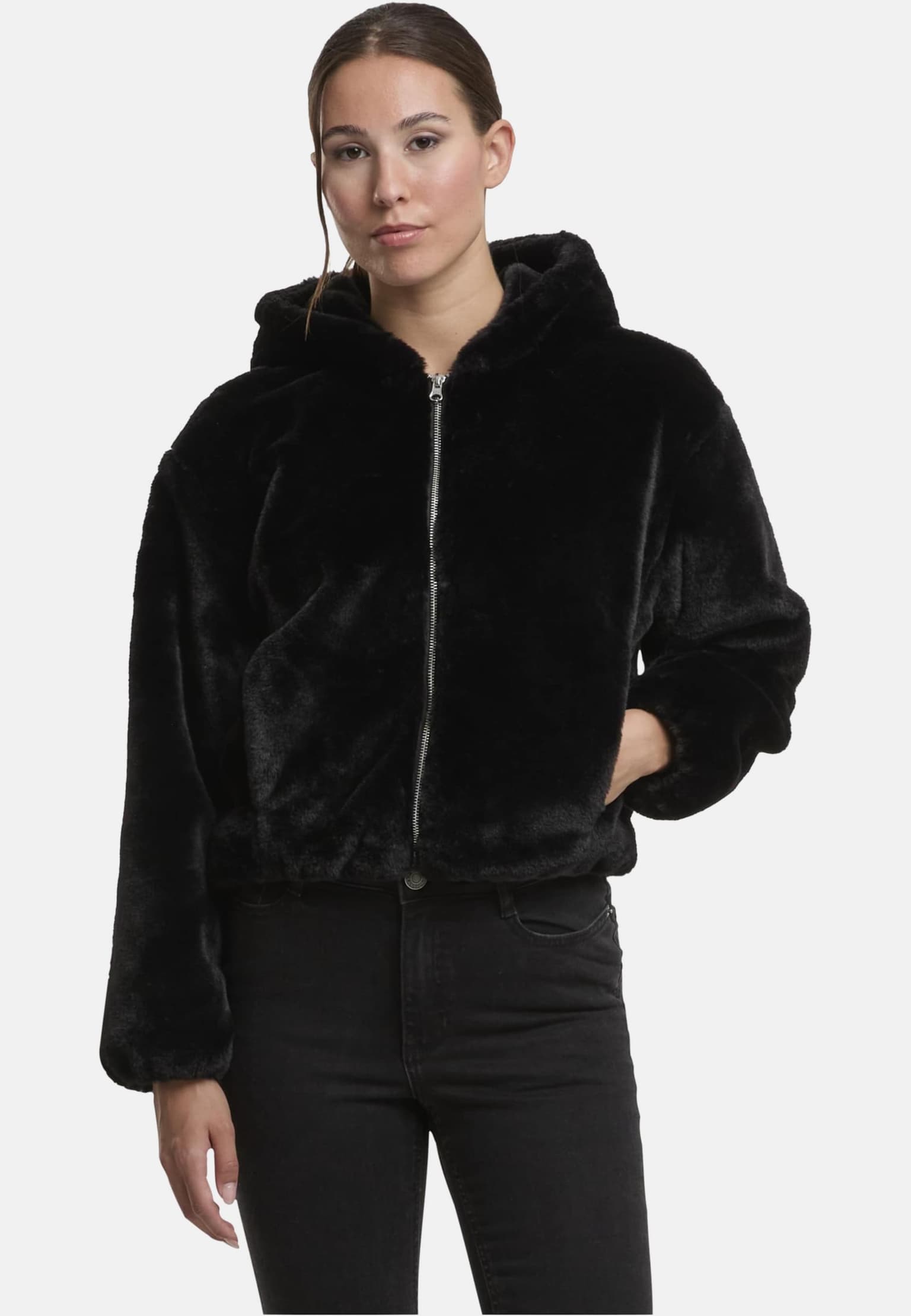 Urban Classics Ladies Full Zip Faux Fur Hoodie