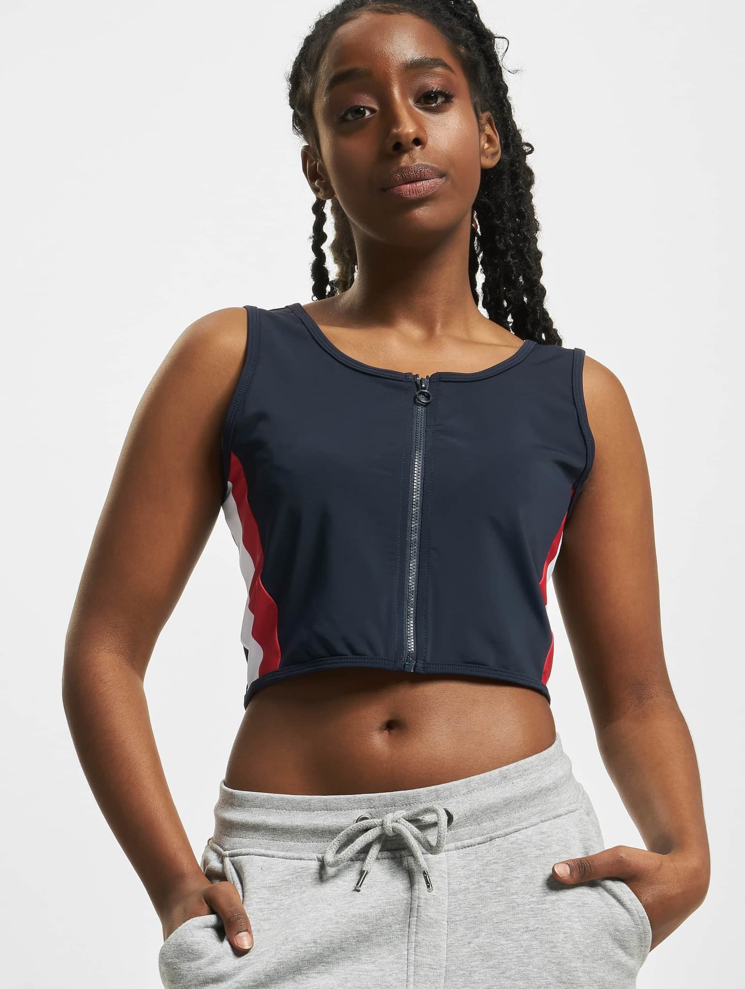 Urban Classics Ladies Side Stripe Cropped Zip Top