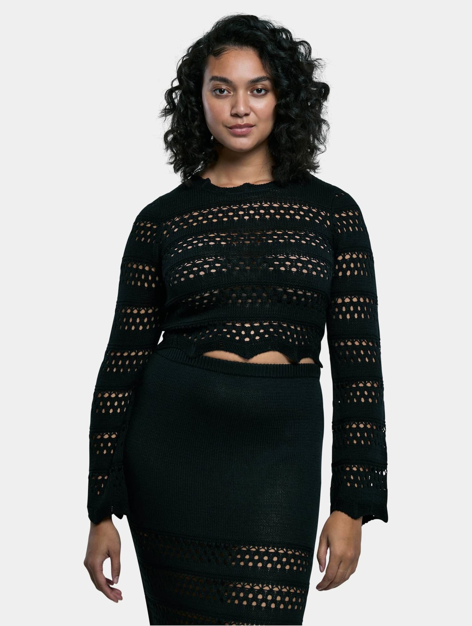 Urban Classics Ladies Cropped Crochet Knit Sweater