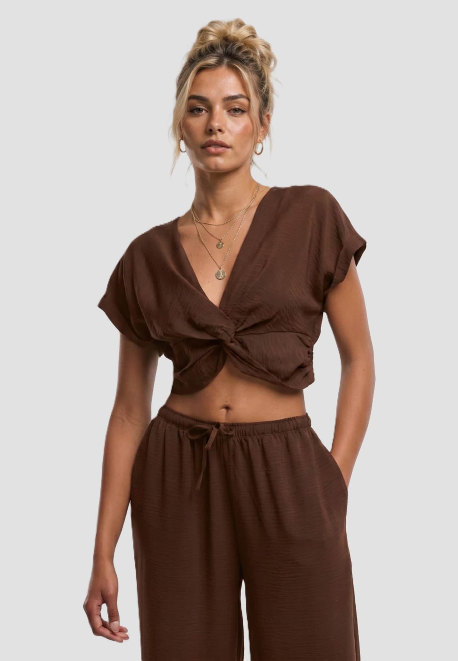 Urban Classics Ladies Knotted V-Neck Top