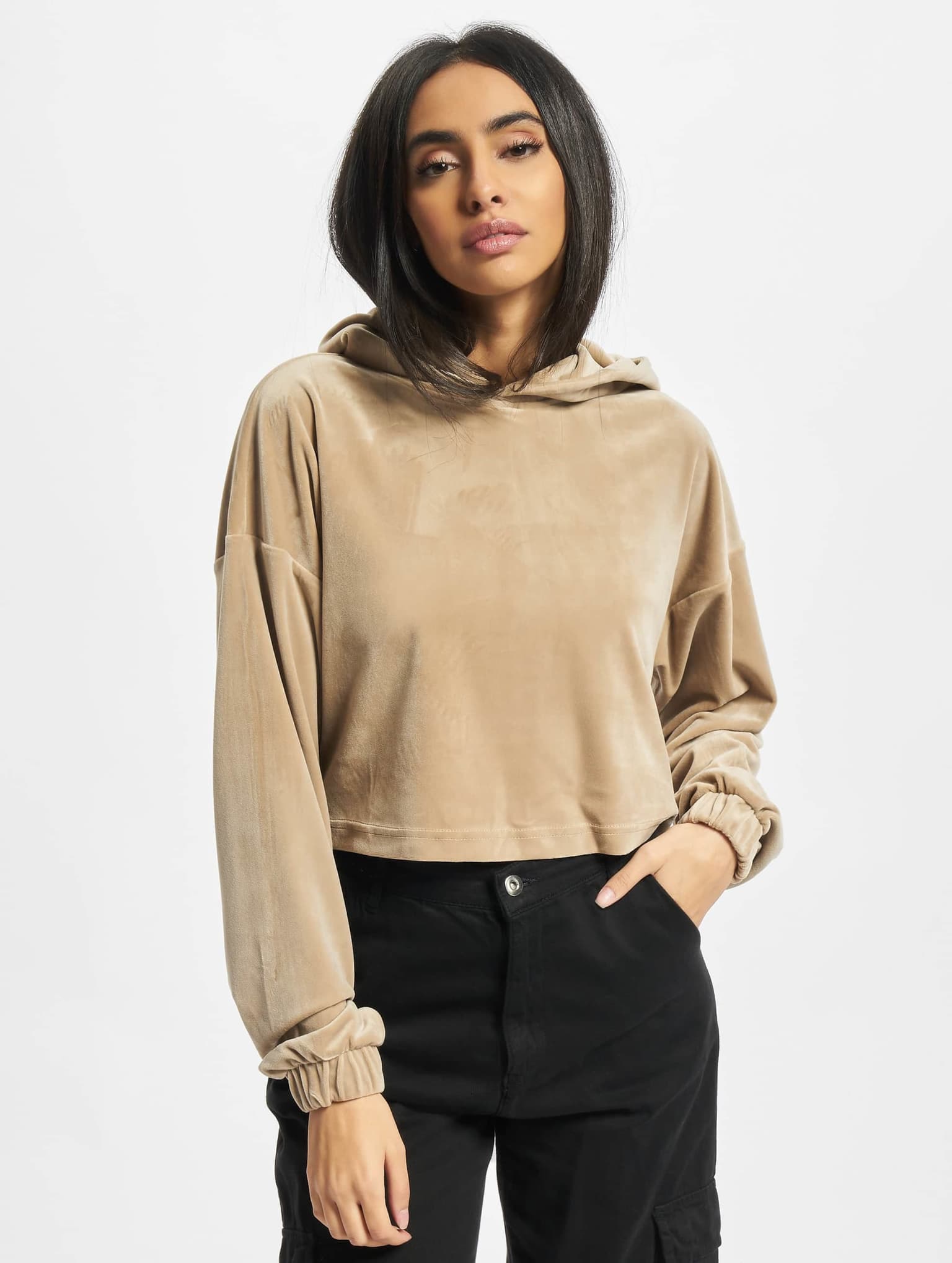 Urban Classics Ladies Cropped Velvet Oversized Hoody – Bild 3