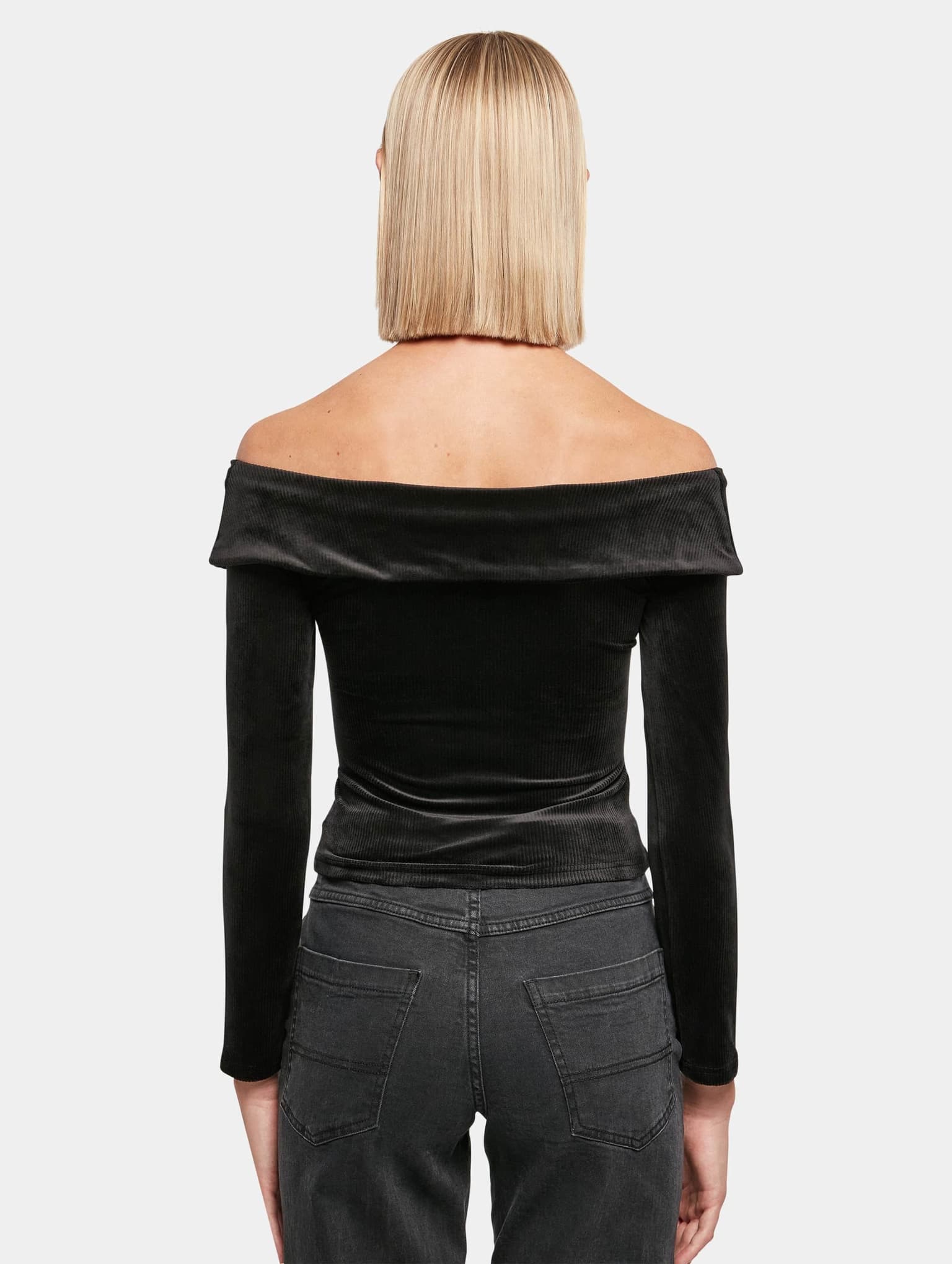 Urban Classics Ladies Velvet Rib Crossed Off Shoulder Longsleeve – Bild 2