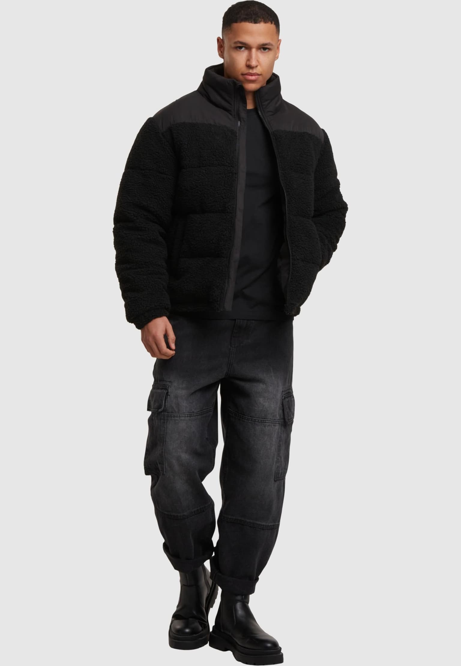 Urban Classics Fabric Mix Teddy Puffer Jacket – Bild 4