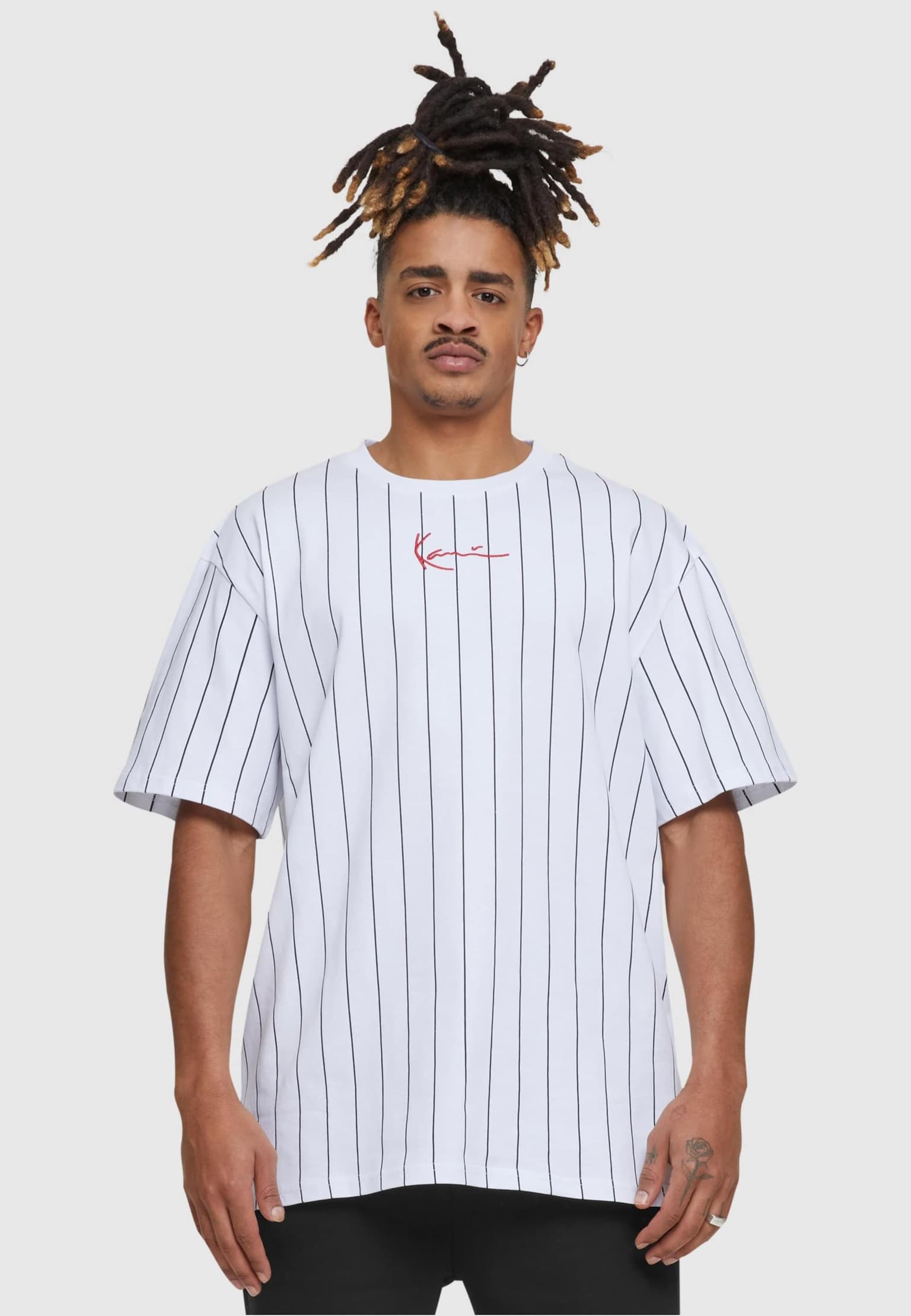 Karl Kani Small Signature Pinstripe Tee white