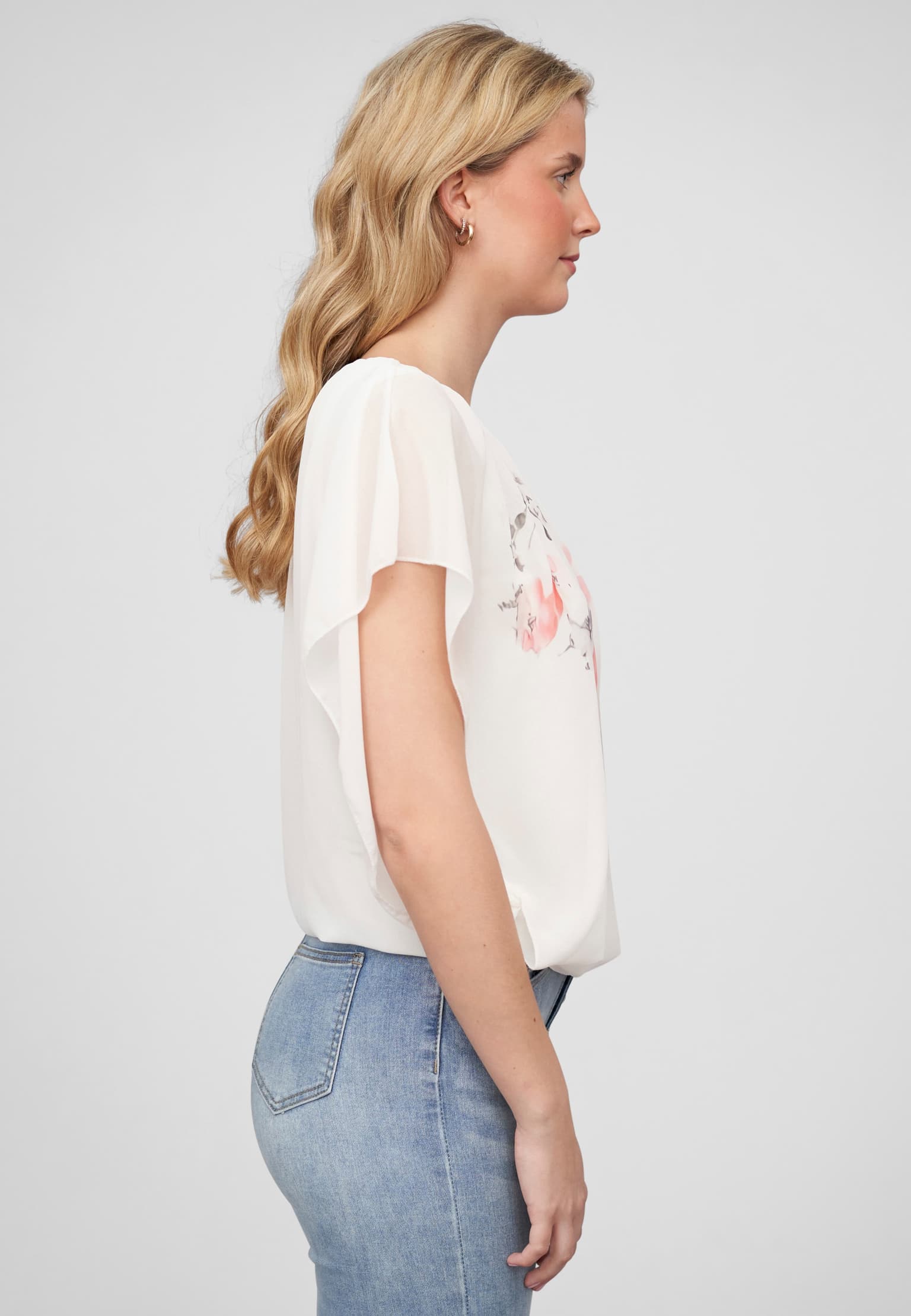 Cloud5ive Damen Chiffon Top mit Fledermausärmeln und Blumen Print – Bild 4