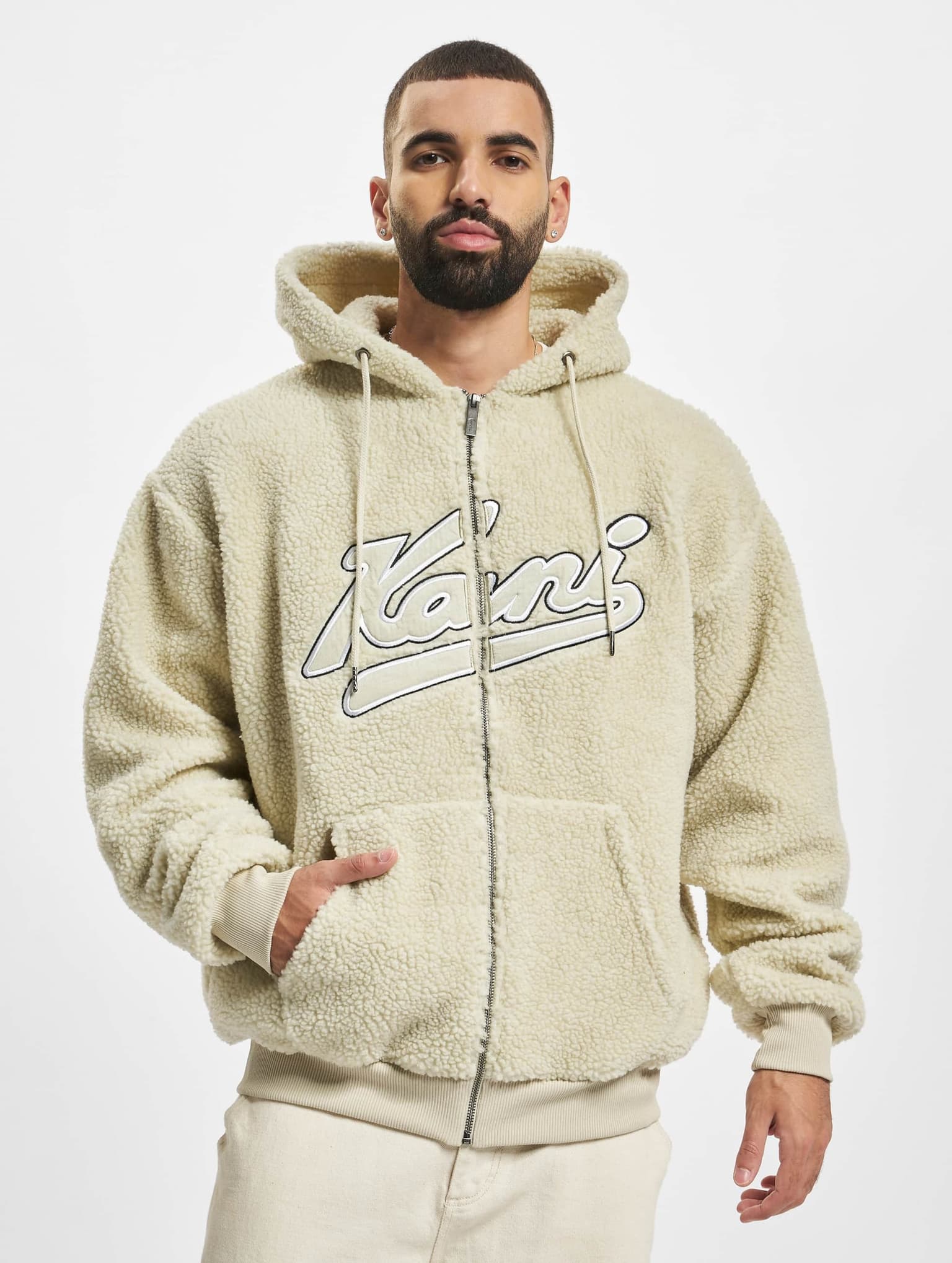 Karl Kani KM223-001-2 Varsity OS Teddy Zip Hoodie cream – Bild 3