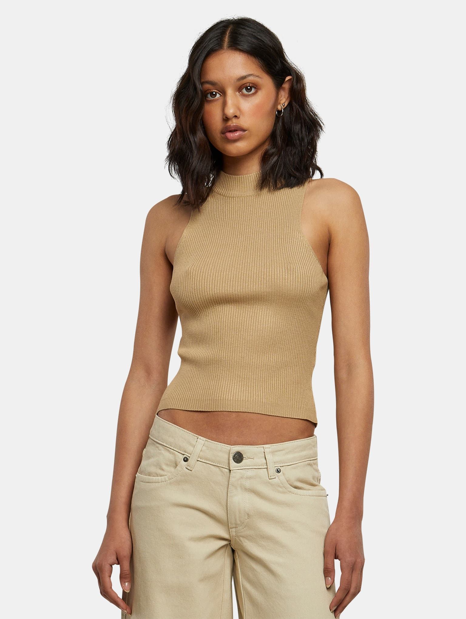 Urban Classics Ladies Short Rib Knit Turtleneck Top