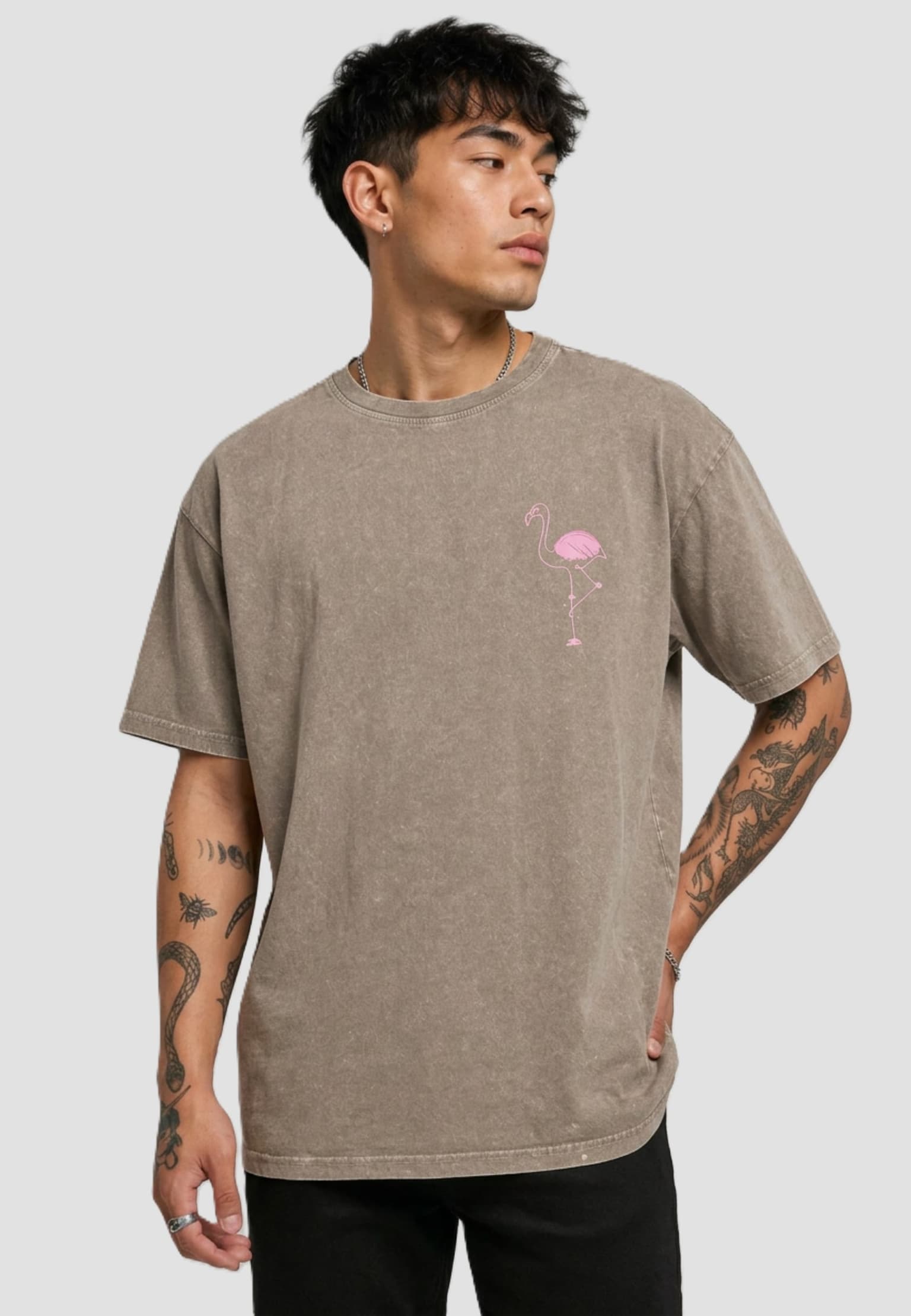 Merchcode Flamingo Acid Washed Heavy Oversized Tee
