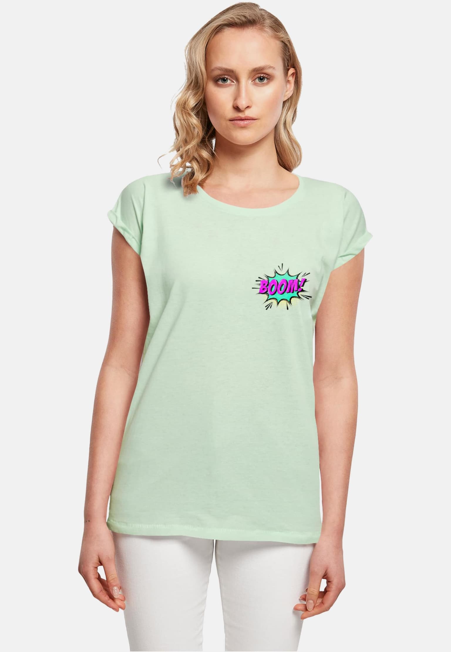 Merchcode POD Ladies BOOM Comic Extended Shoulder Tee