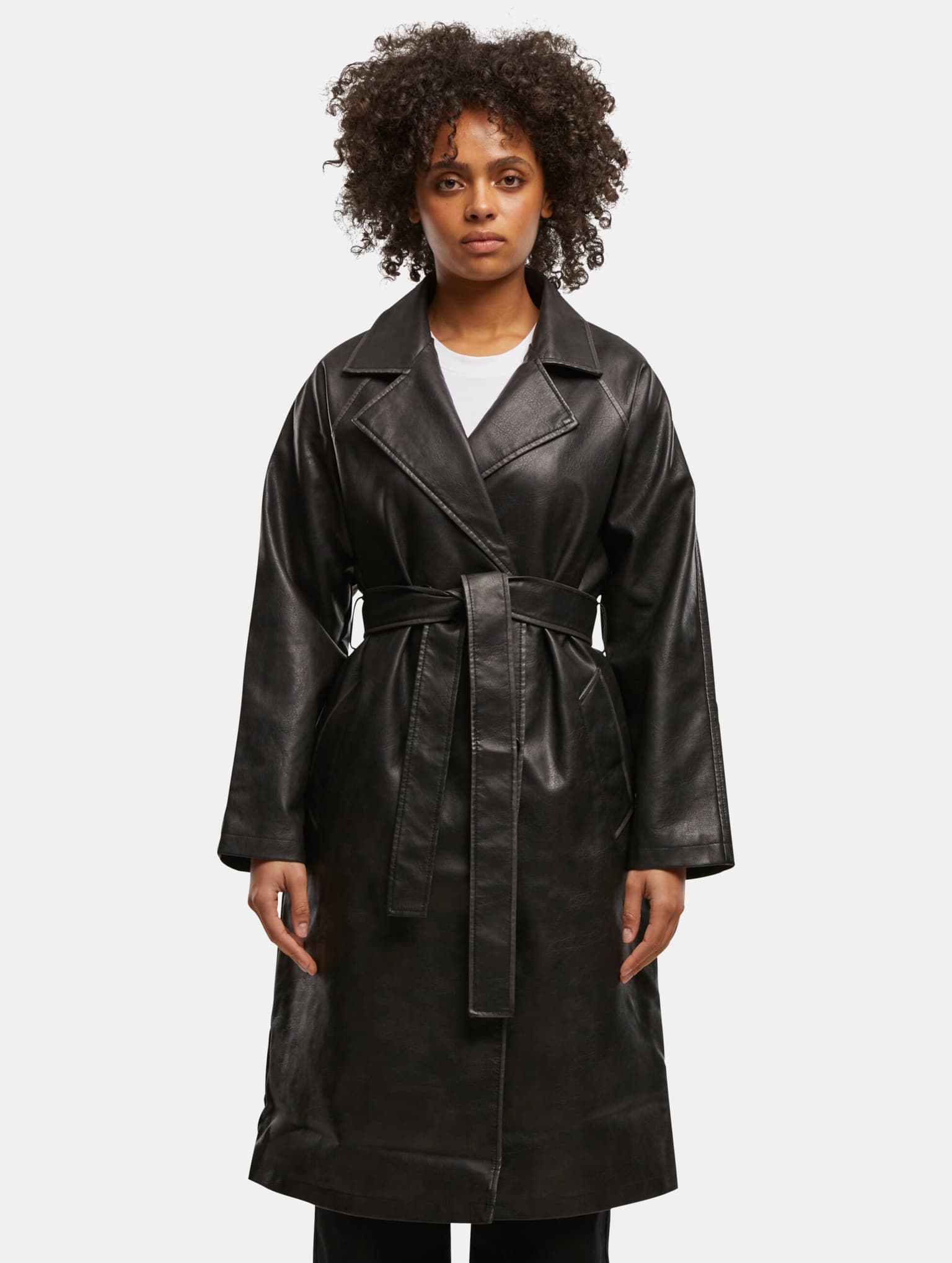 Urban Classics Ladies Vintage Leather Trenchcoat – Bild 3