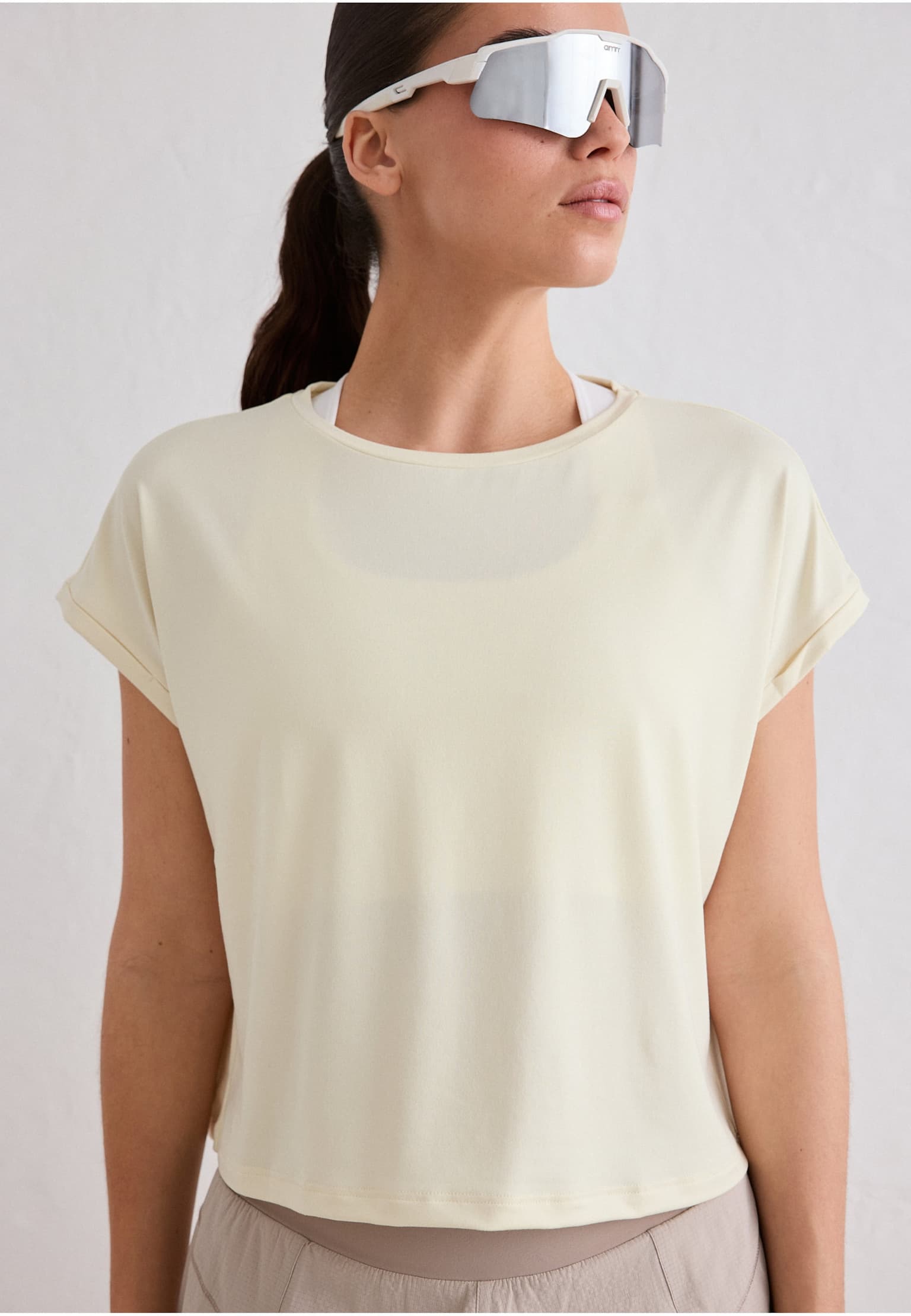 aimn Soft Basic Roll Sleeve Top
