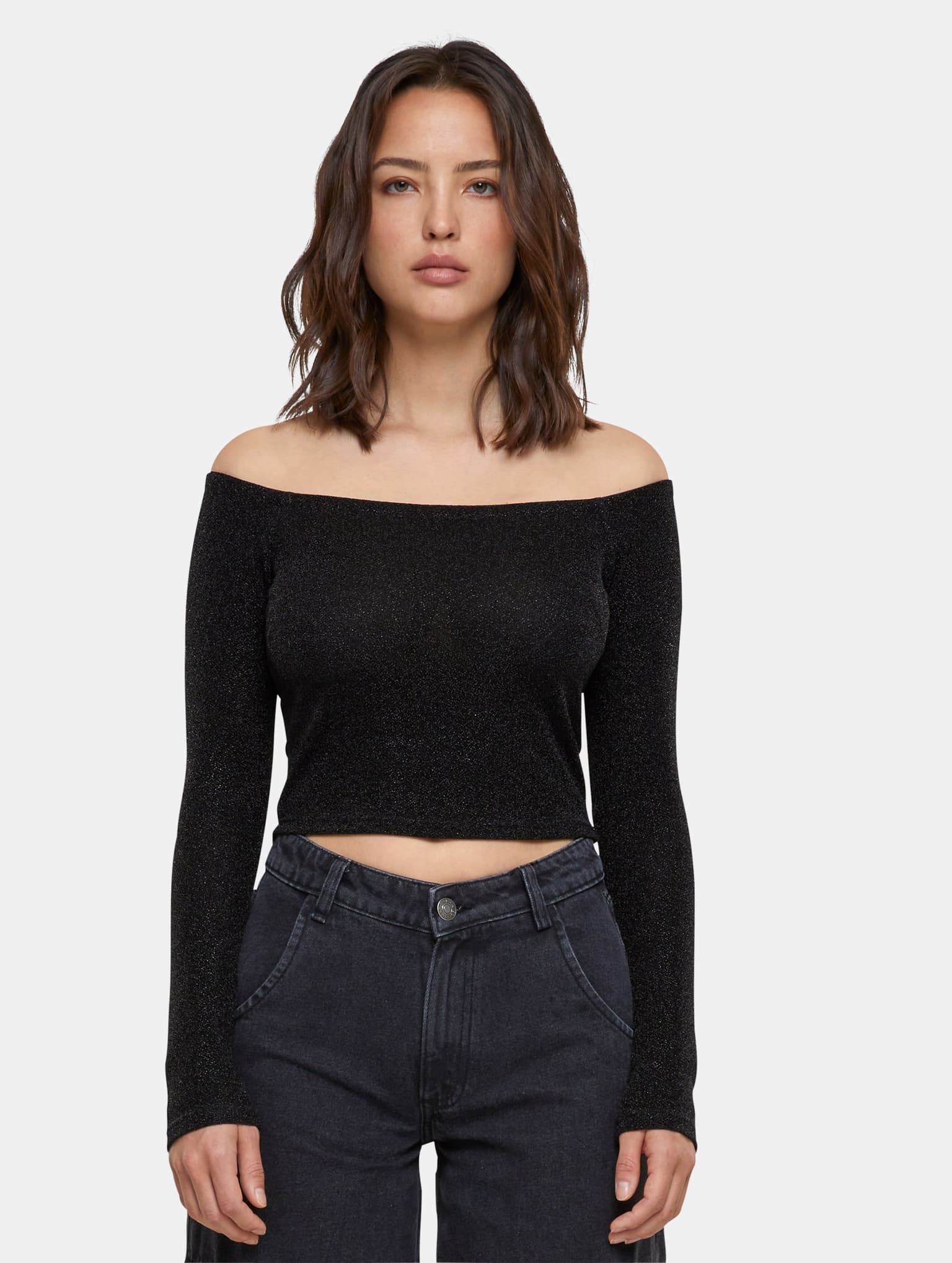 Urban Classics Ladies Off Shoulder Glitter Longsleeve – Bild 3