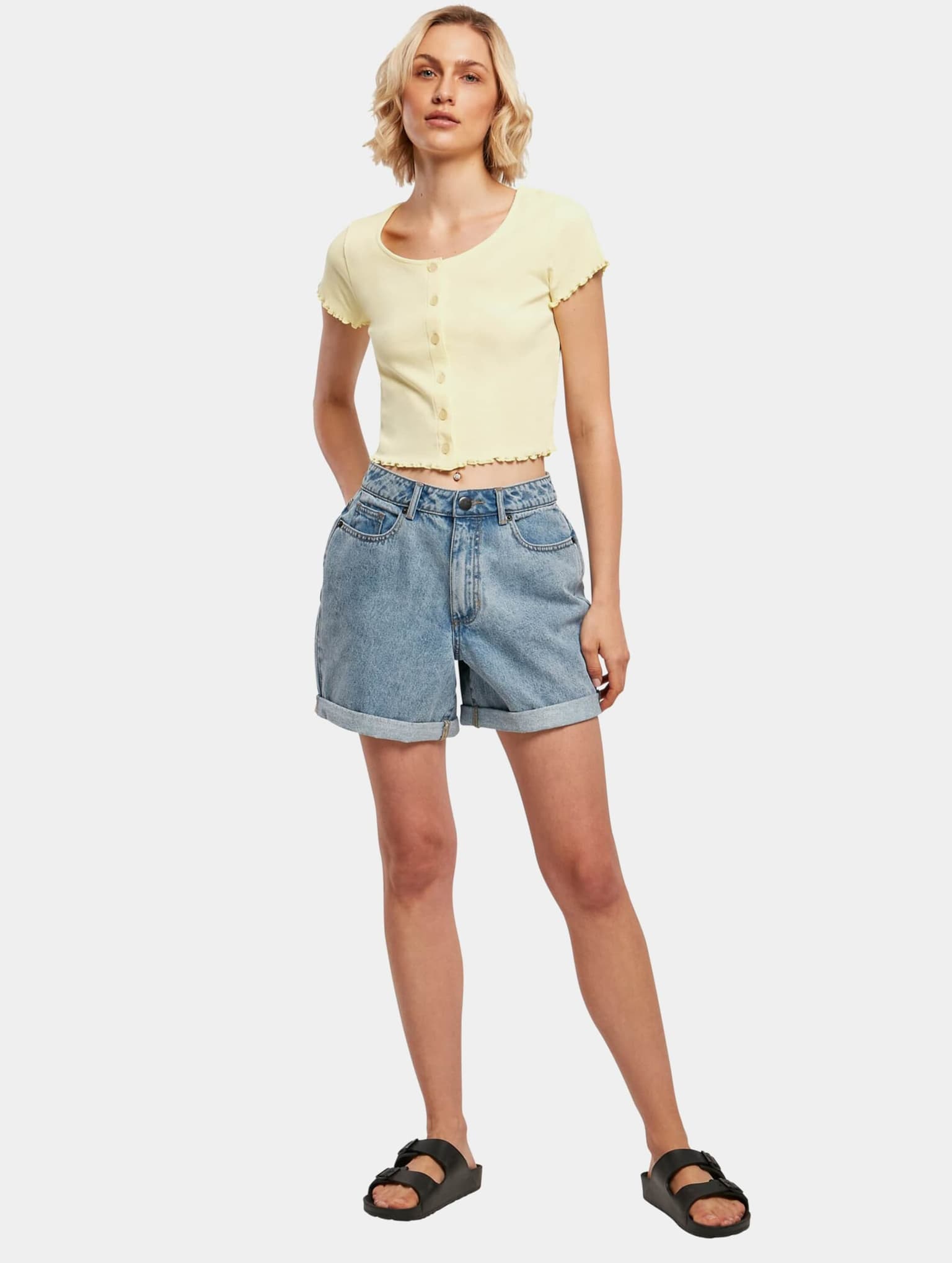 Urban Classics Ladies Cropped Button Up Rib Tee – Bild 3