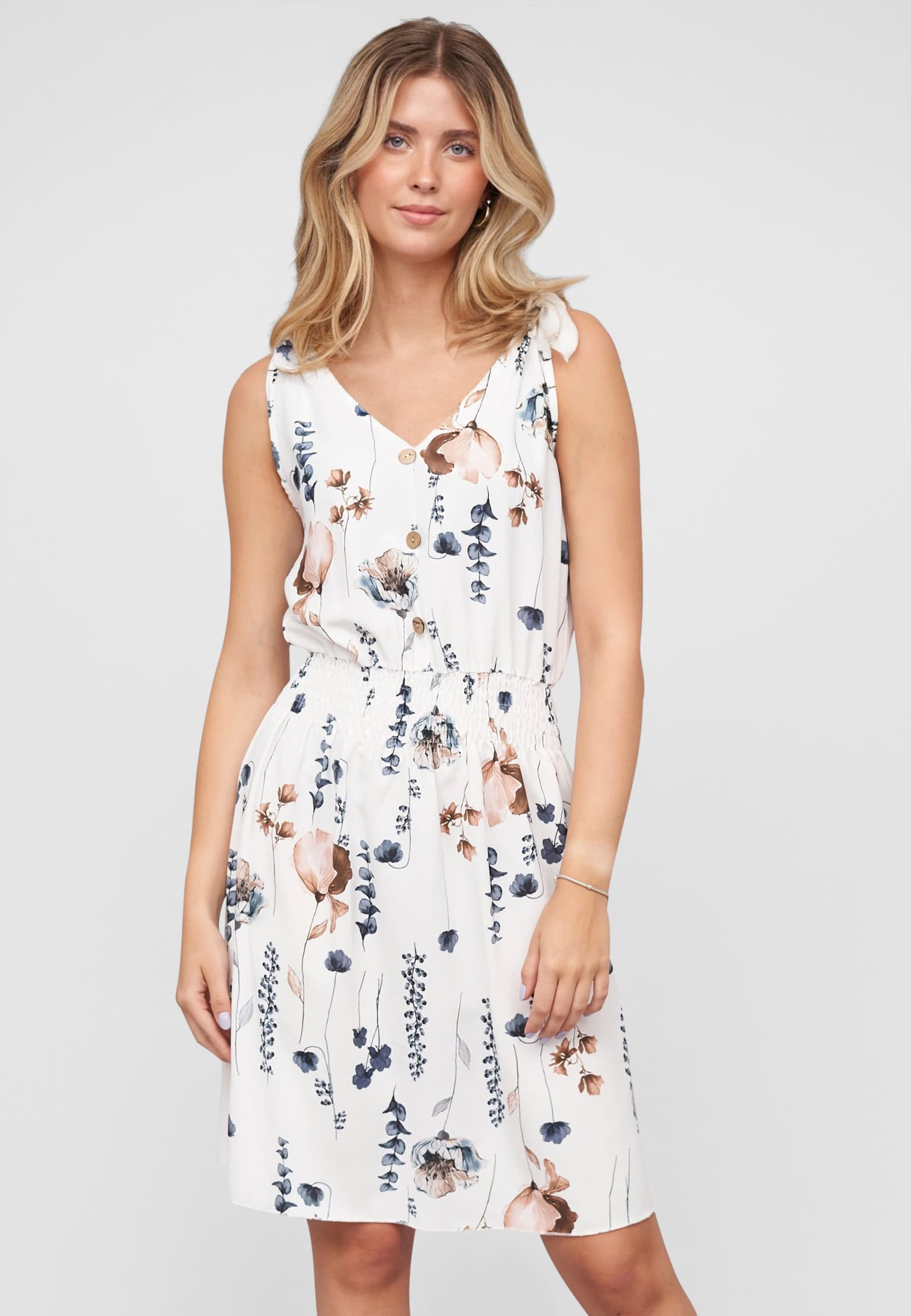 Cloud5ive Dress with buttons and knot details floral print