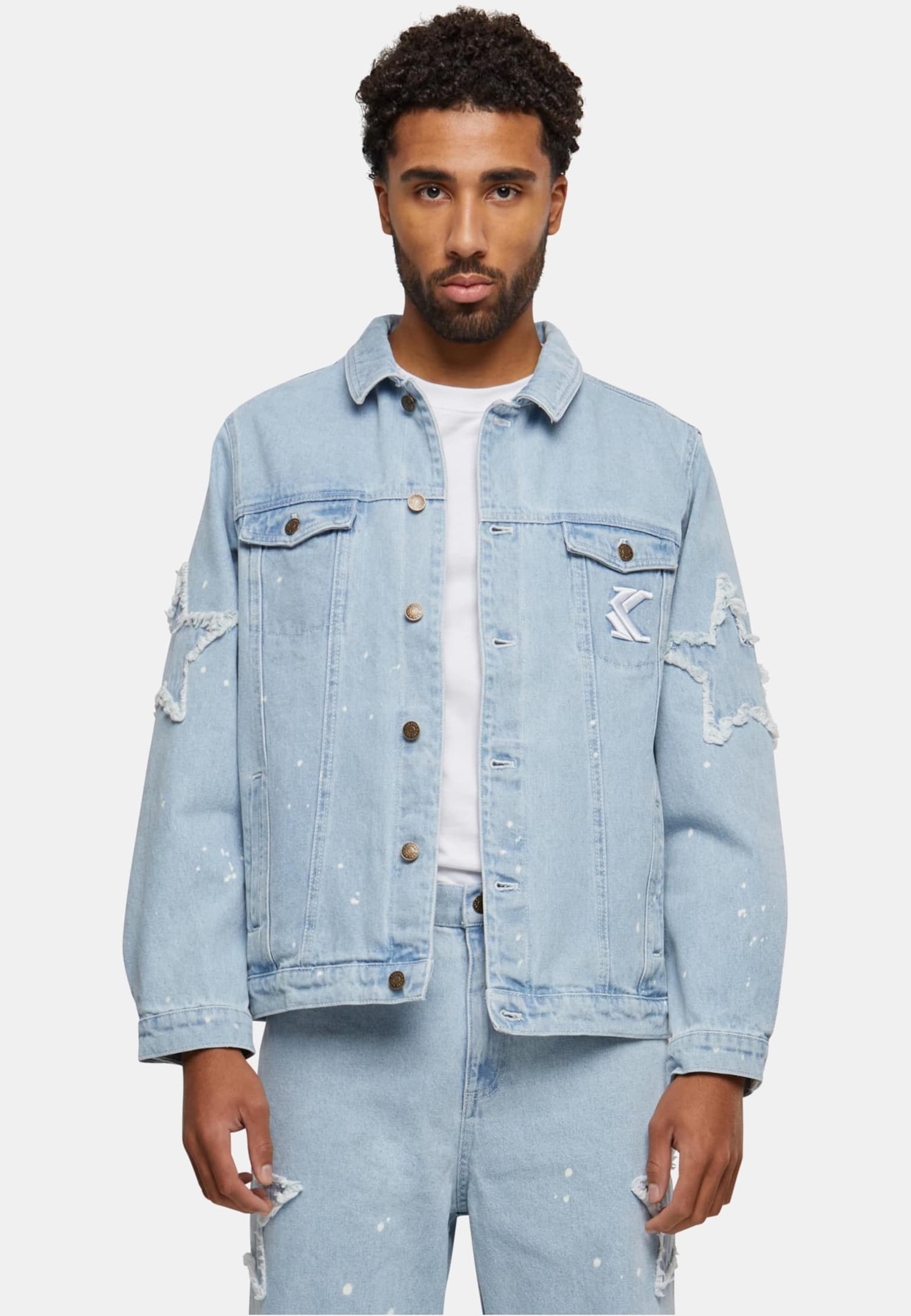 Karl Kani Og Paintsplatter Denim Trucker Jacket Bleached