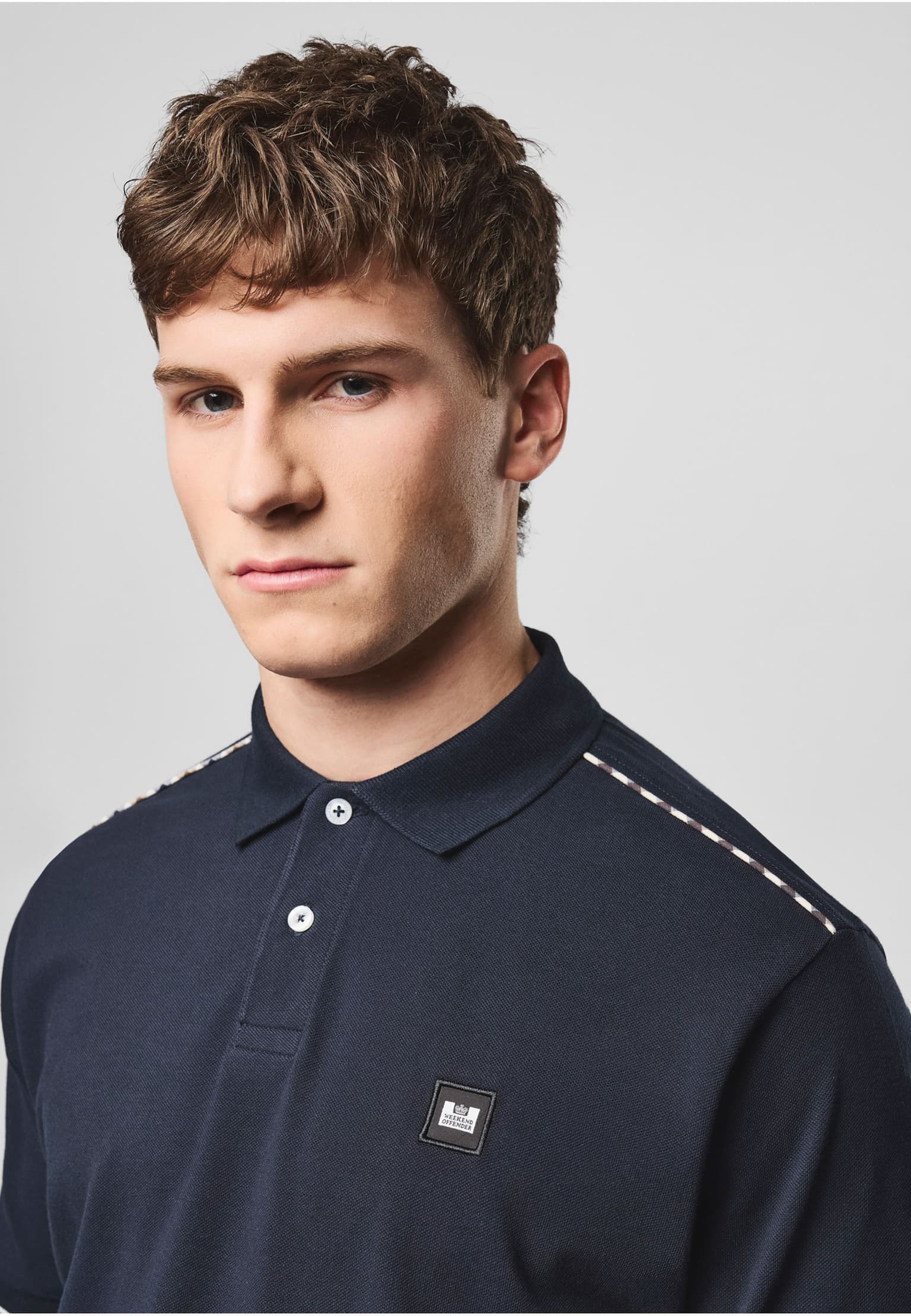 Weekend Offender SAKAI POLO WITH MID HOUSE CHECK PIPING – Bild 3