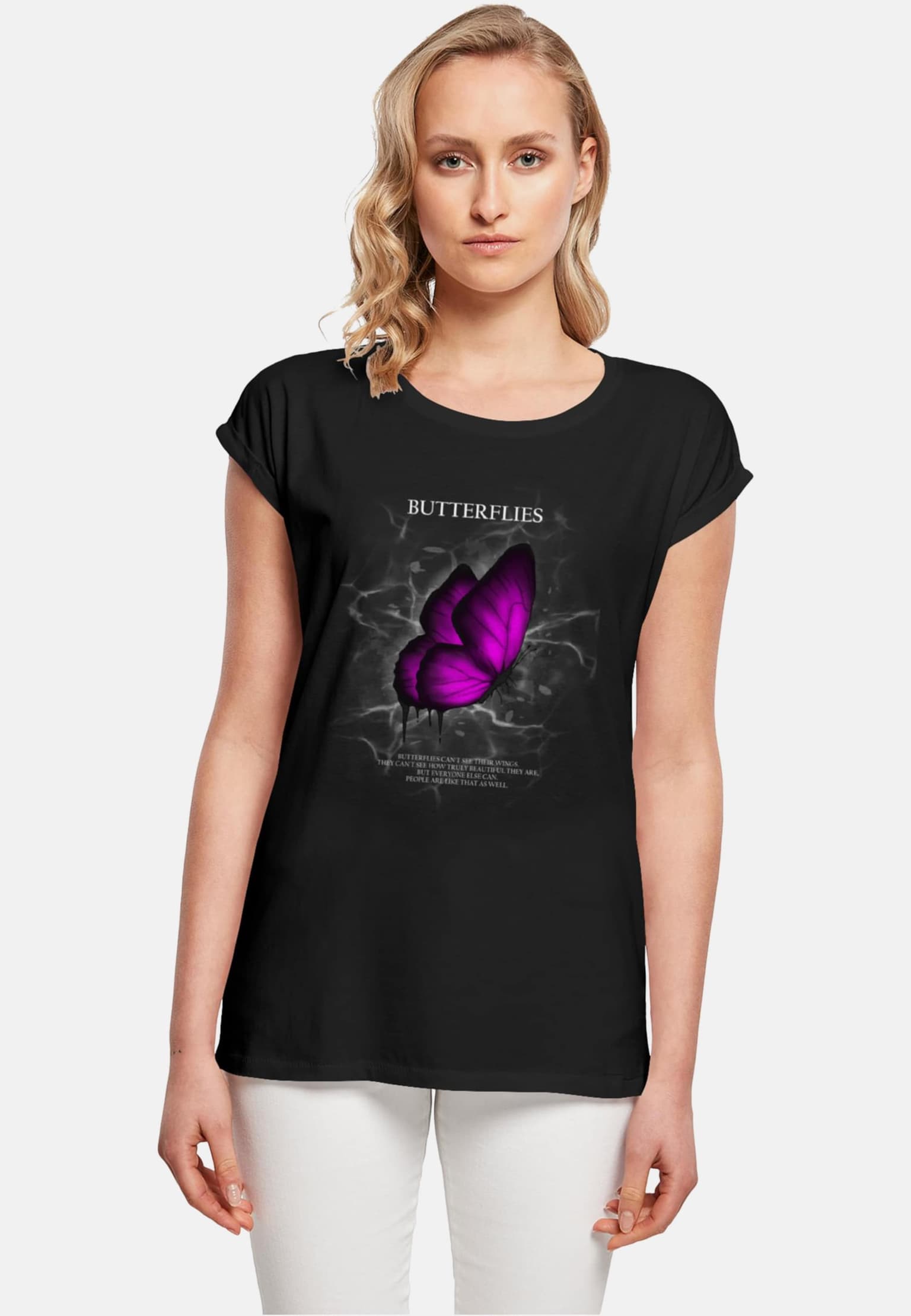 Merchcode POD Ladies Butterflies Extended Shoulder Tee
