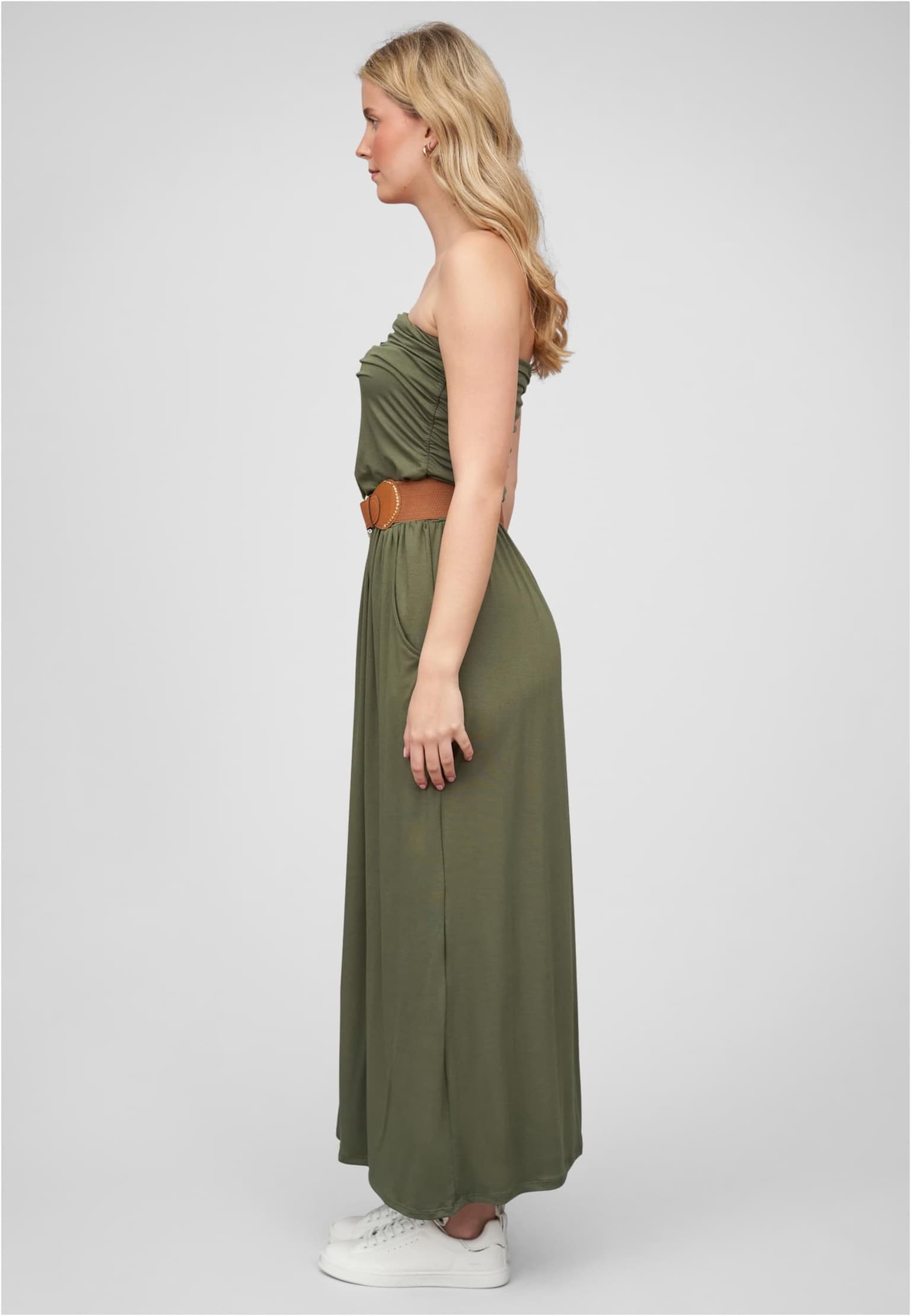 Cloud5ive Damen Longform Bandeau Kleid mit 2-Pockets Gürtel – Bild 3