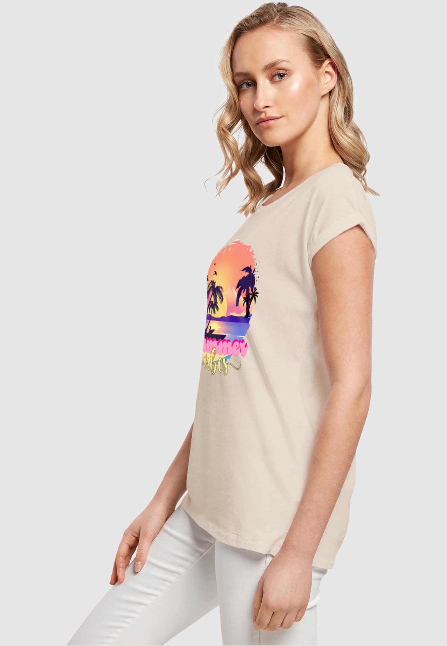 Merchcode Ladies Summer Vibes Sunset Extended Shoulder Tee – Bild 3