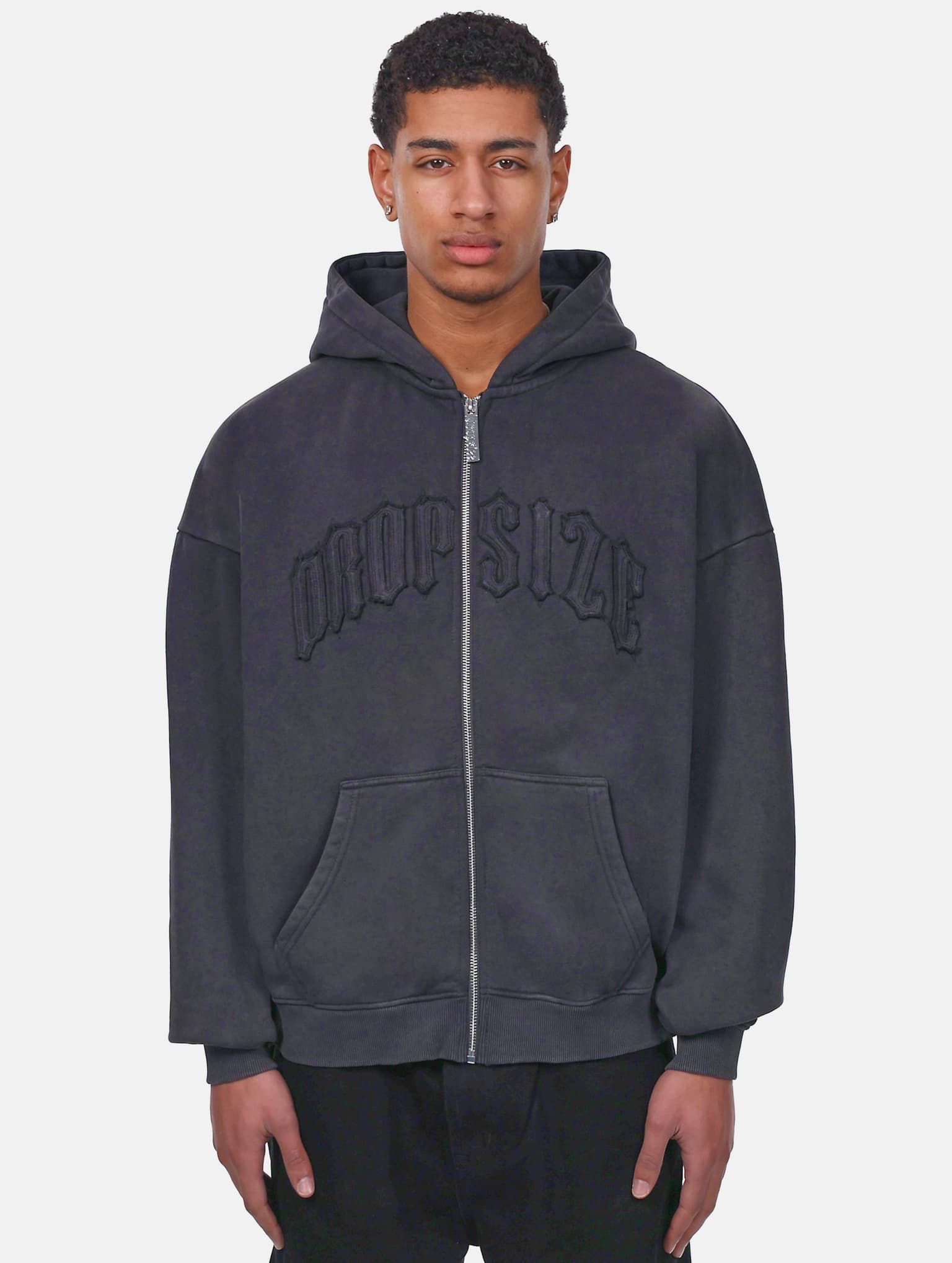 Dropsize SUPER HEAVY OVERISZE RAW EDGES ZIP HOODIE