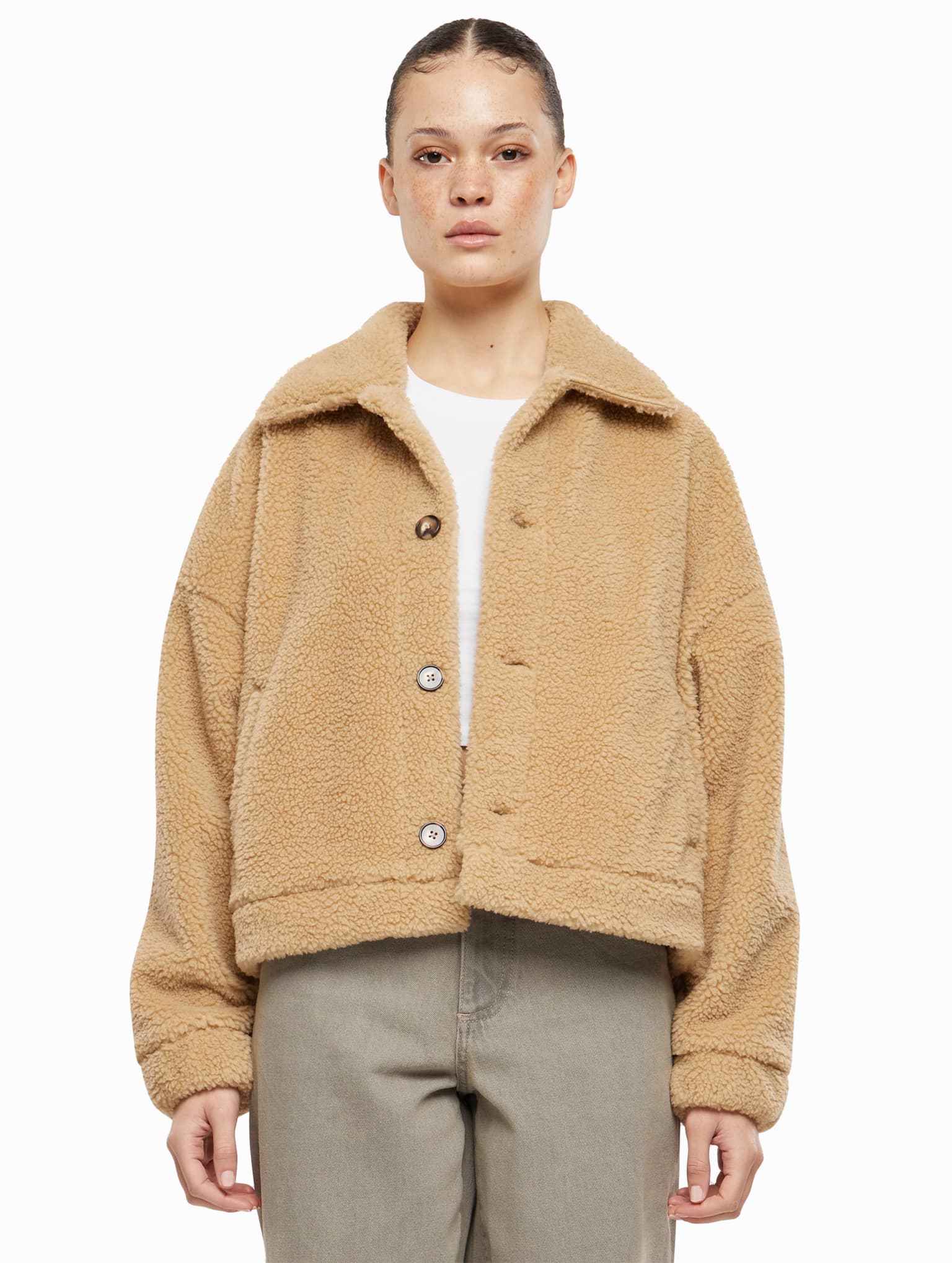 Urban Classics Ladies Short Sherpa Button Jacket – Bild 2