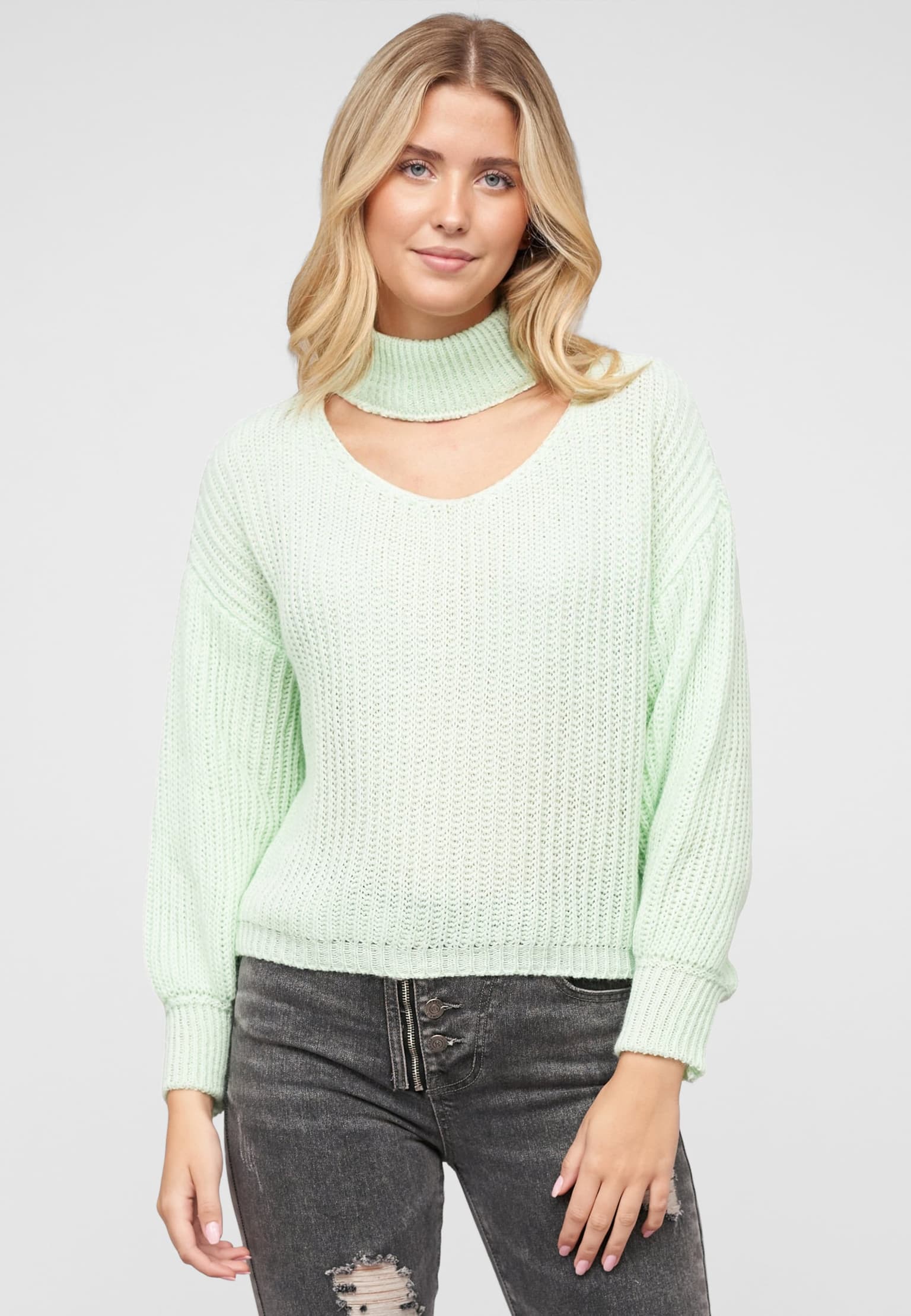 Cloud5ive Pullover mit Stehrollkragen und V-Ausschnitt