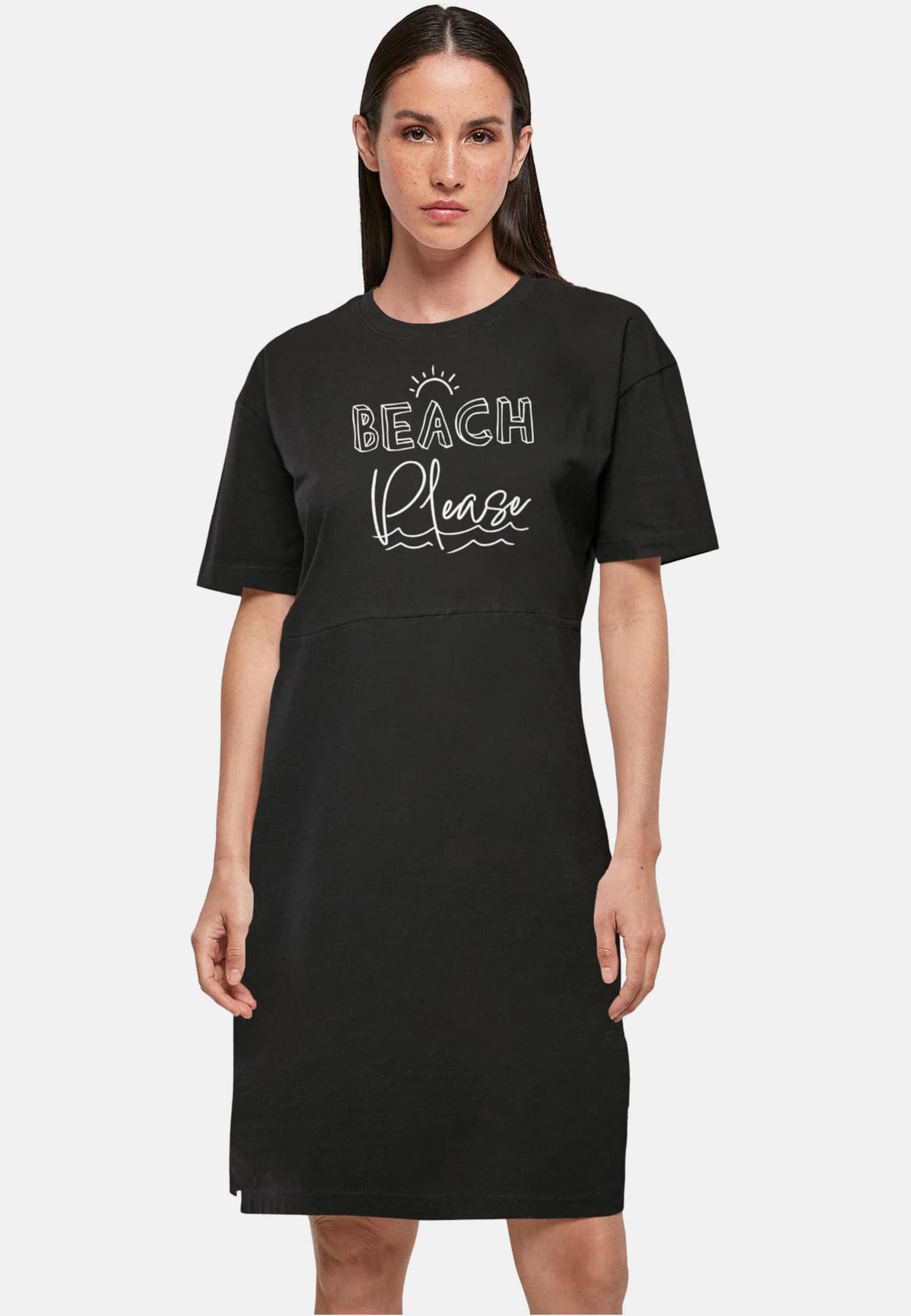 Merchcode POD Ladies Beach Please Oversized Slit Tee Dress