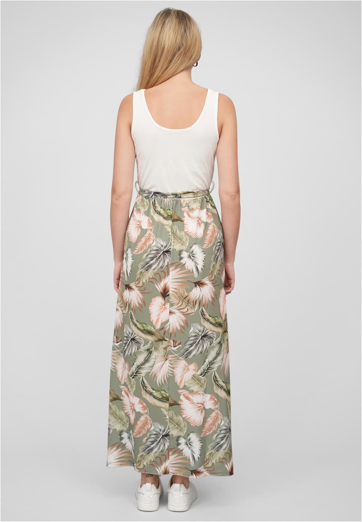 Cloud5ive Damen Tank Top Maxi Kleid 2-Tone mit Bindegürtel Tropical Print – Bild 2