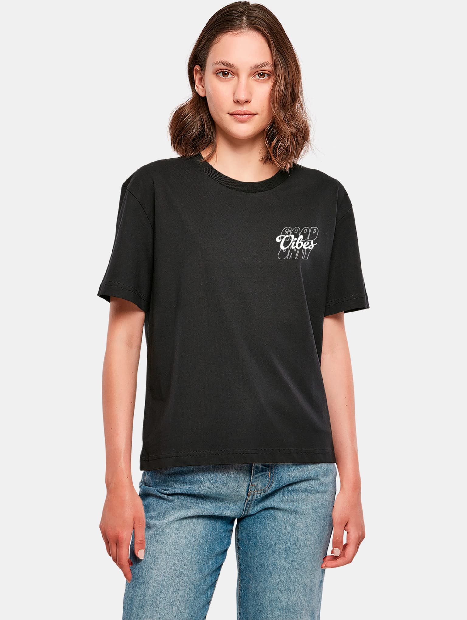 Miss Tee Good Vibes Wording Puff Print T-Shirt
